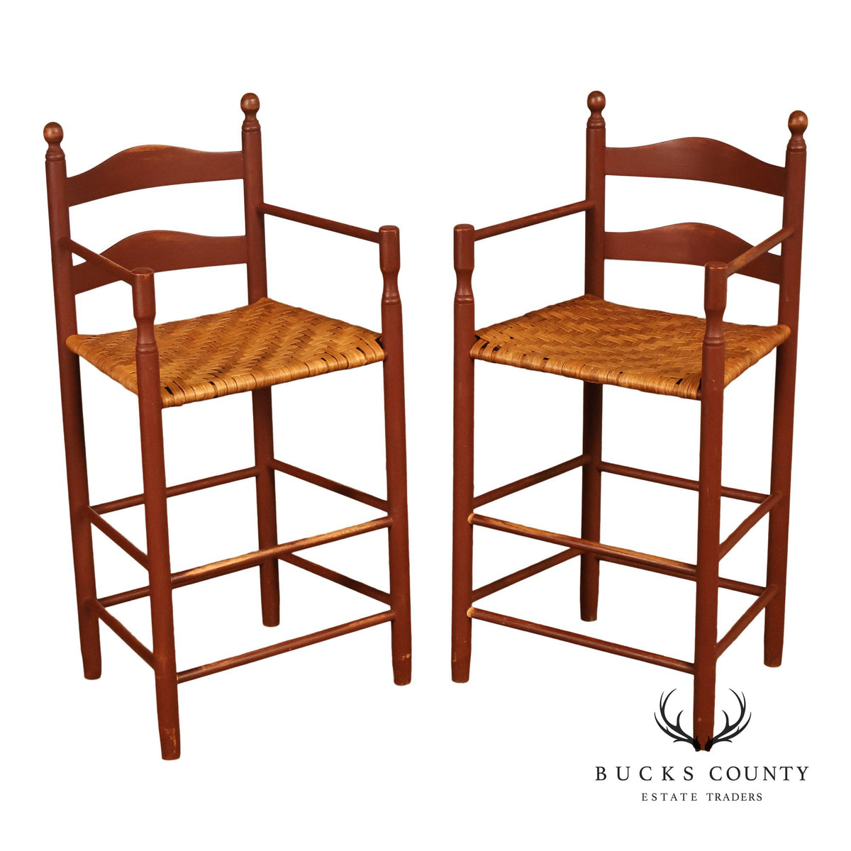 Shaker Style Pair of Rush Seat Counter Stools