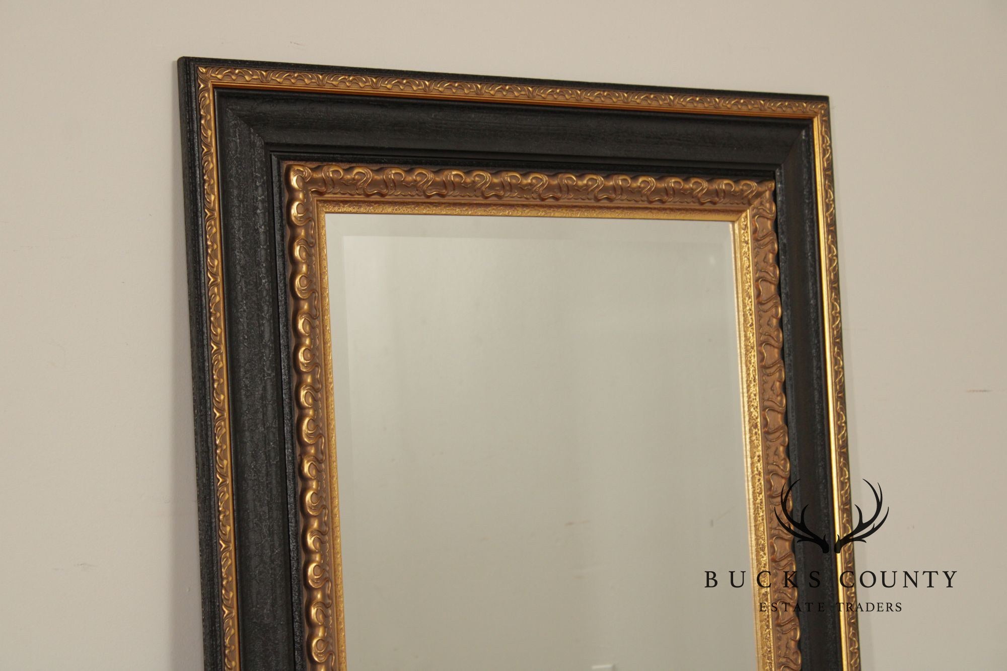 Vintage Ebonized and Partial Gilt Wall Mirror