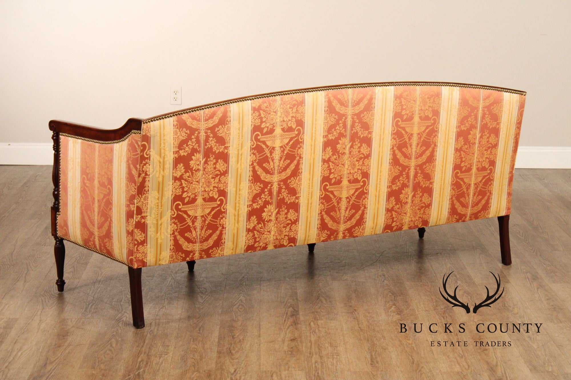 Sheraton Style Carved Mahogany and Down Sofa