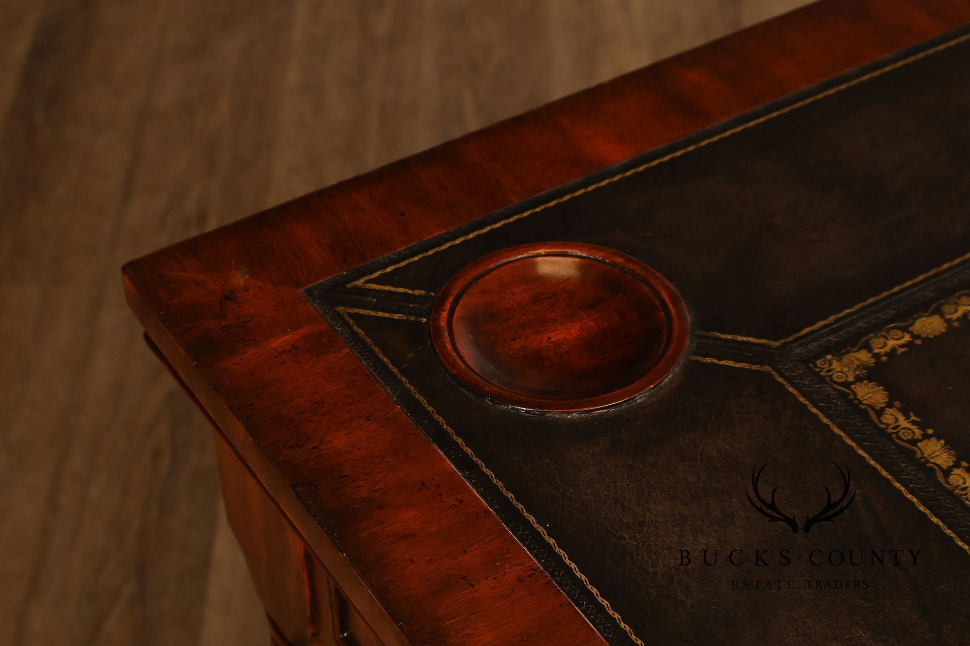 Maitland Smith Regency Style Mahogany Square Leather Top Game Table