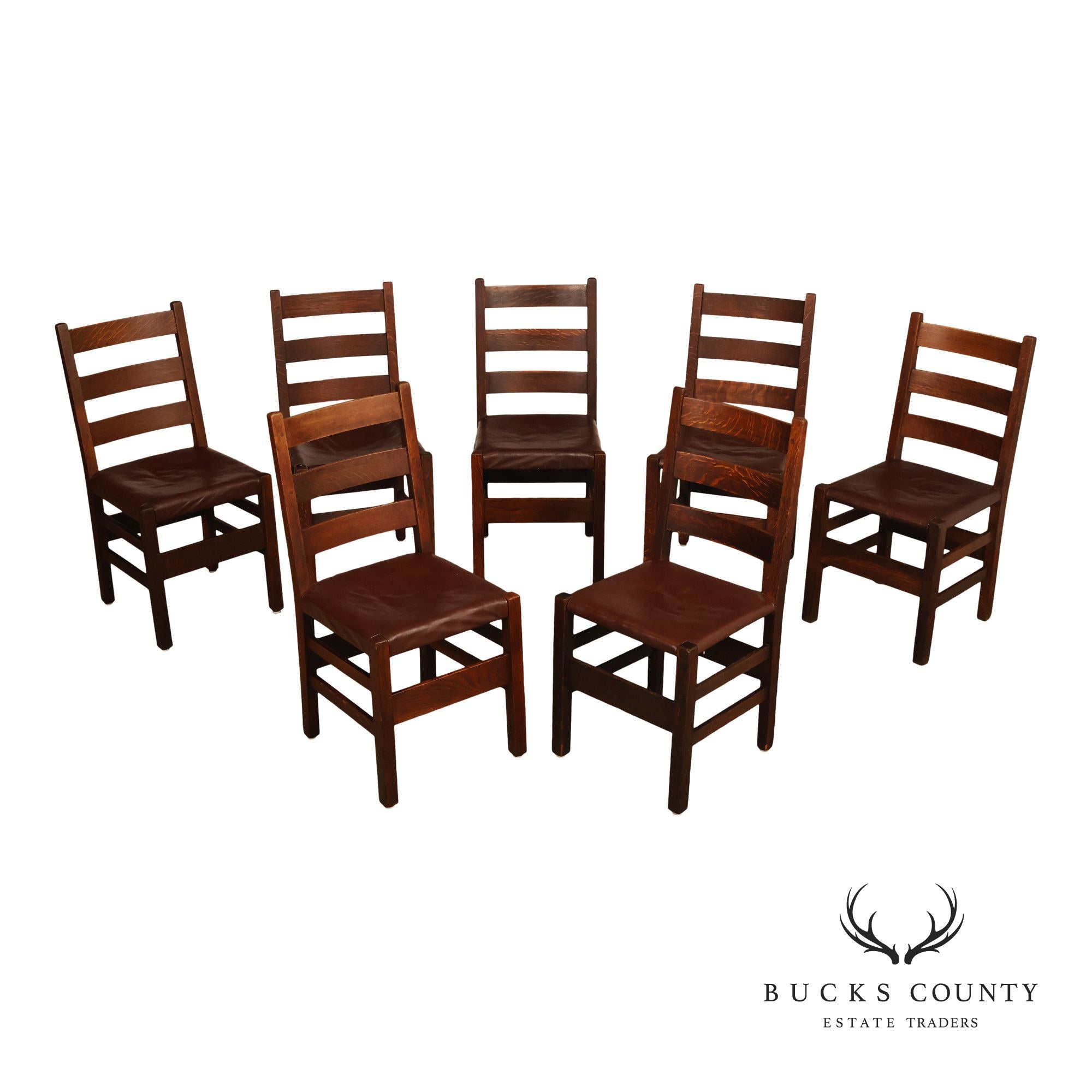 Antique Gustav Stickley No. 306 1/2 Oak Dining Chairs Set Of Seven