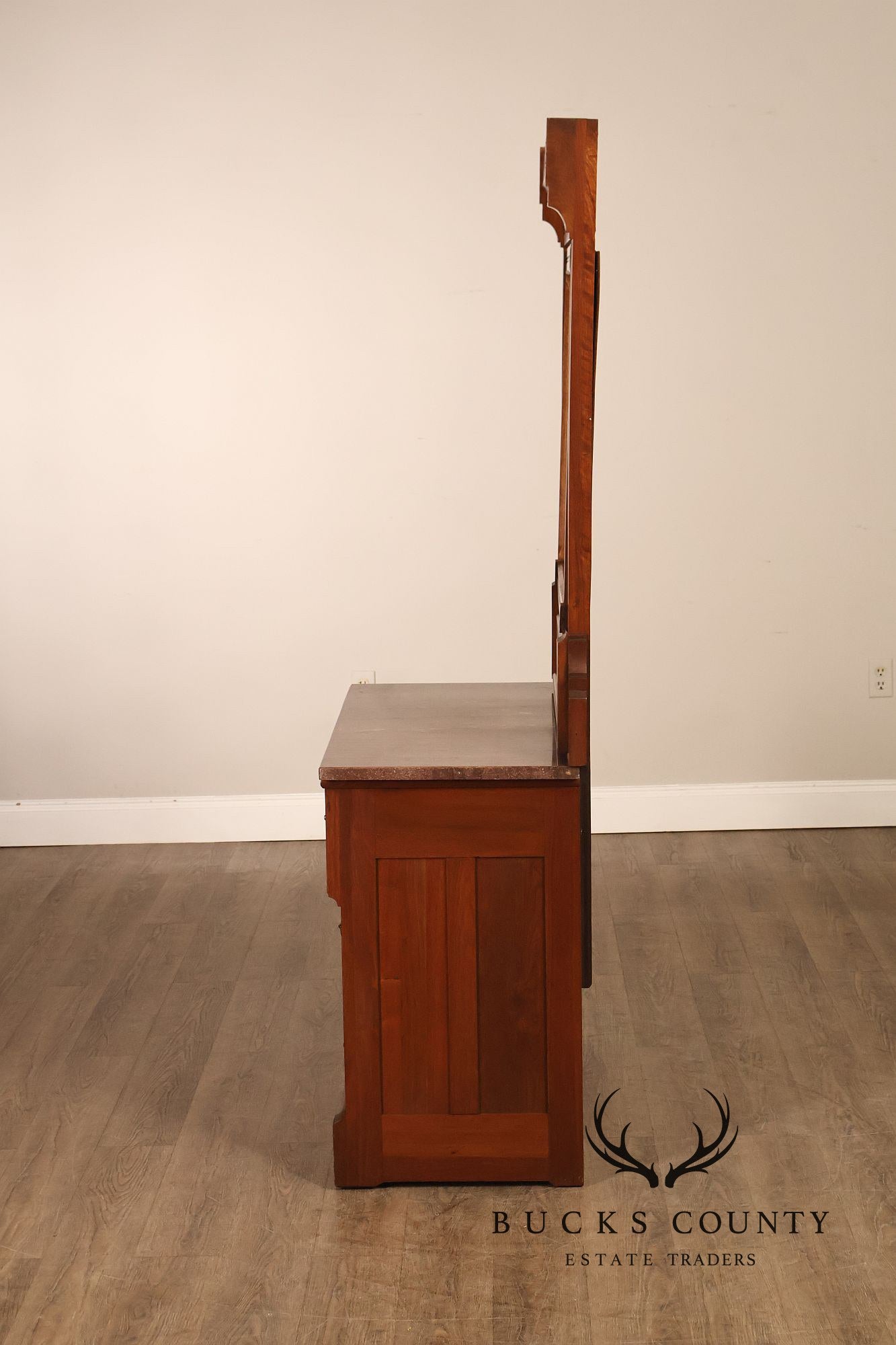 Antique Victorian Eastlake Walnut Marble Top Dresser With Mirror