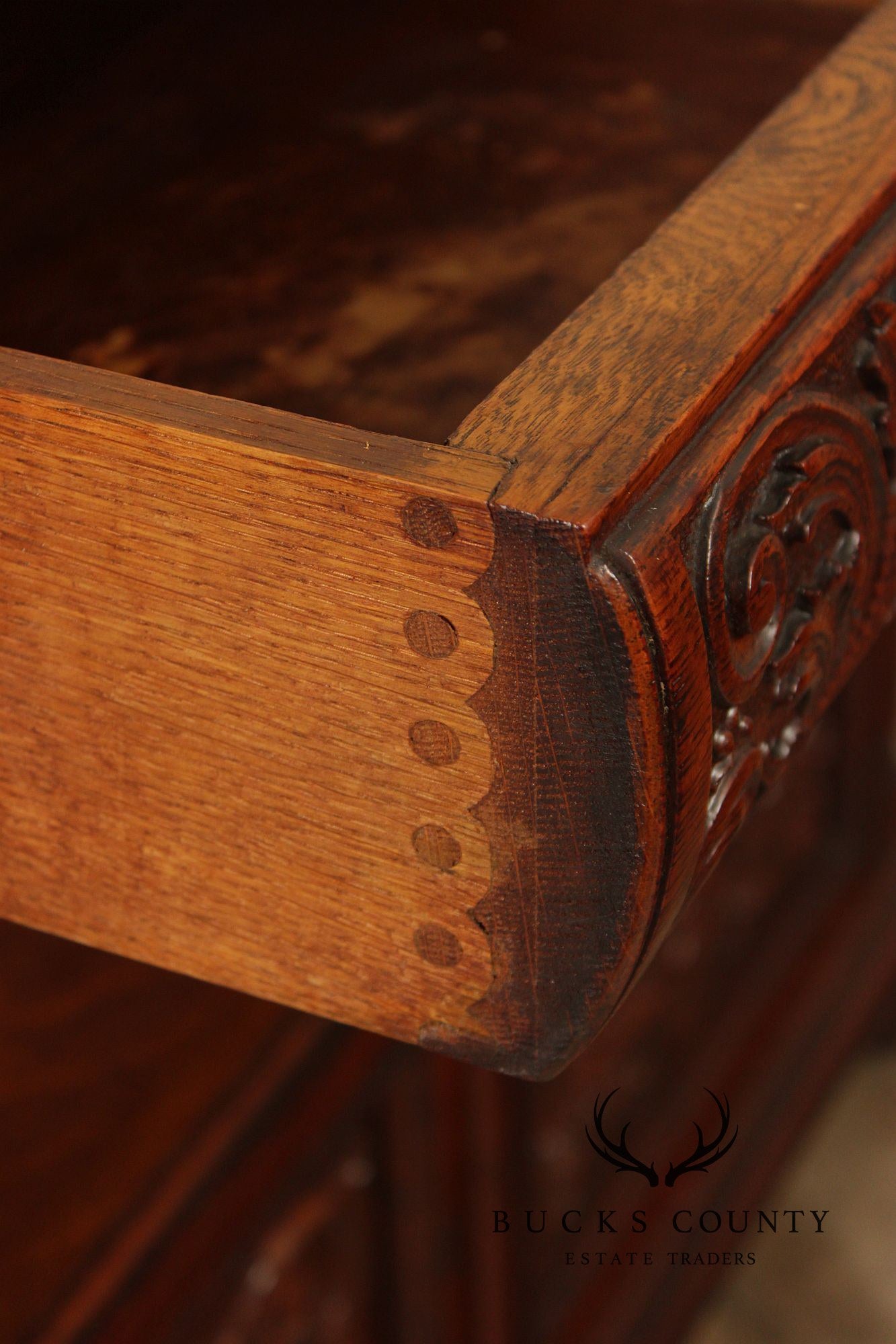 Antique Carved Oak Server Cabinet In The Manner Of R. J. Horner