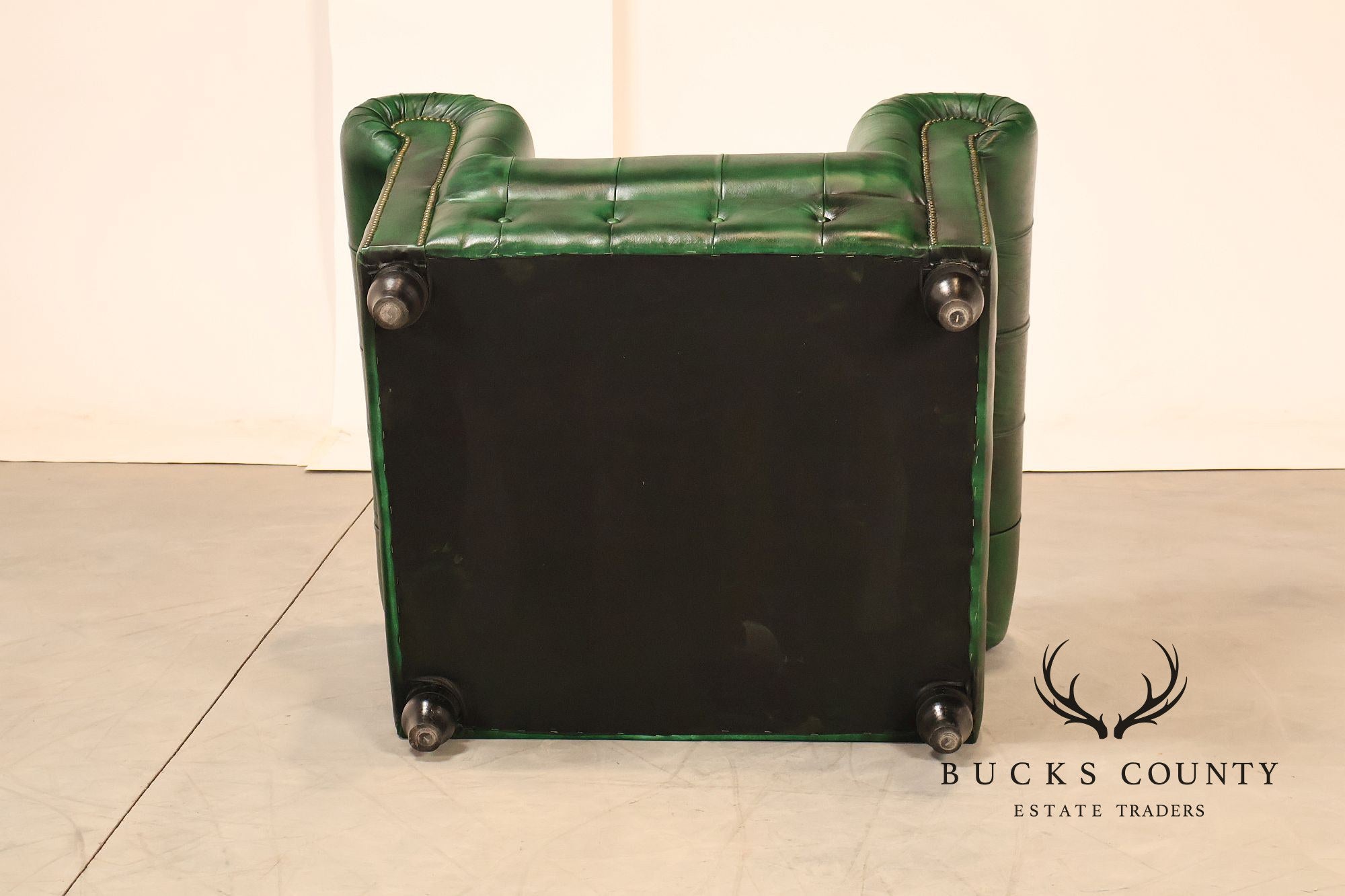Chesterfield Style Pair of Green Leather Club Chairs