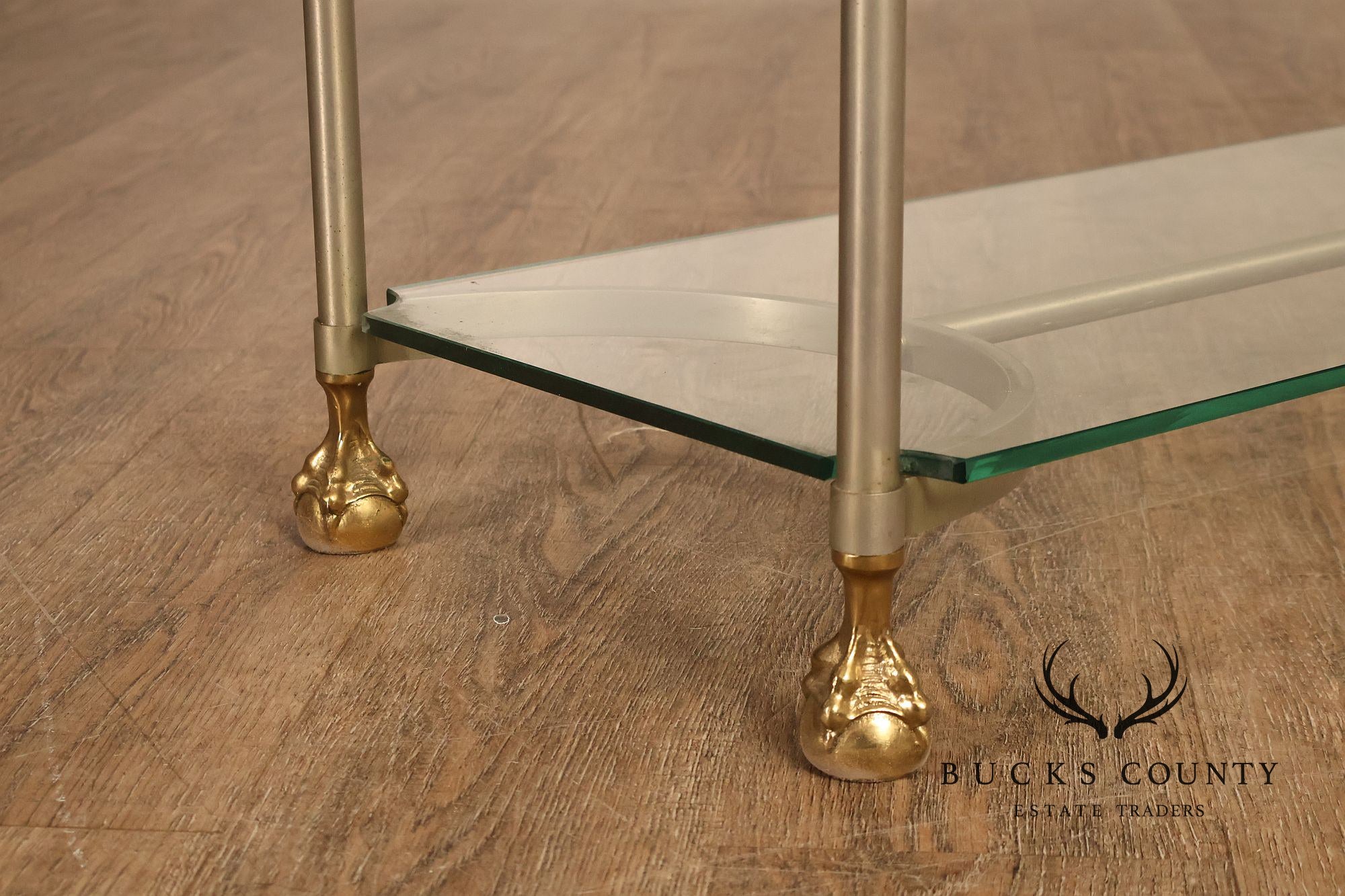 Directoire Style Italian Brass Steel And Glass Two Tier Console Table