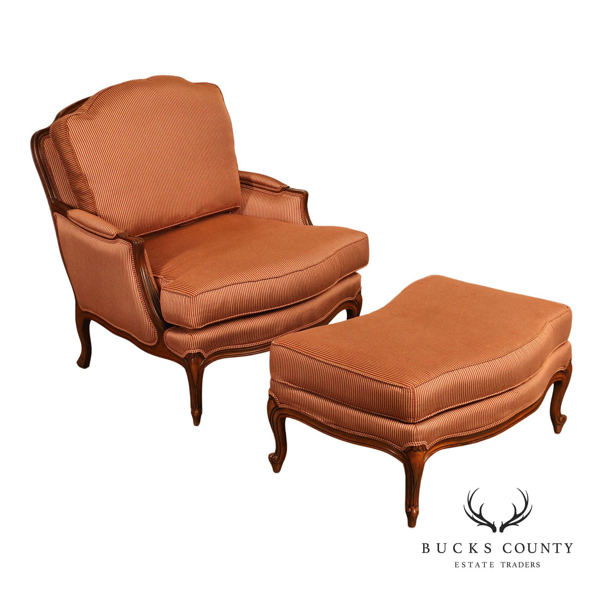 Ethan Allen French Louis XV Style Armchair and Ottoman