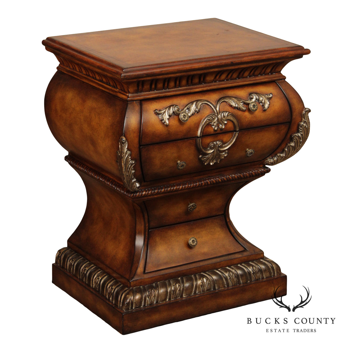 Regency Style Burlwood Bombe Four-Drawer Accent Chest