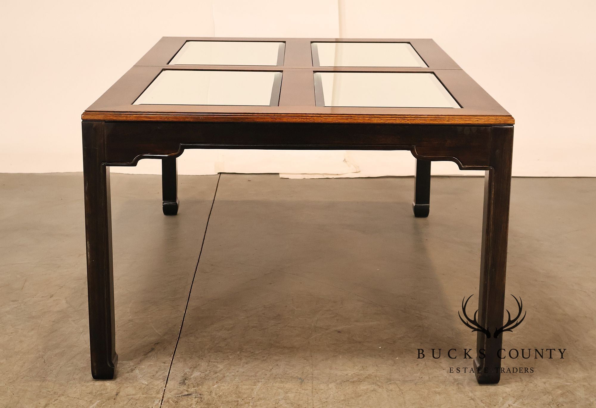 Thomasville Asian Chinoiserie Style Two Tone Wood And Mirrored Coffee Table