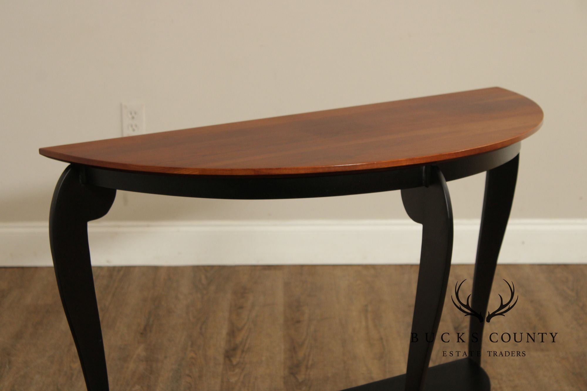 Ethan Allen Cherry Demilune Console Table With Metal Base