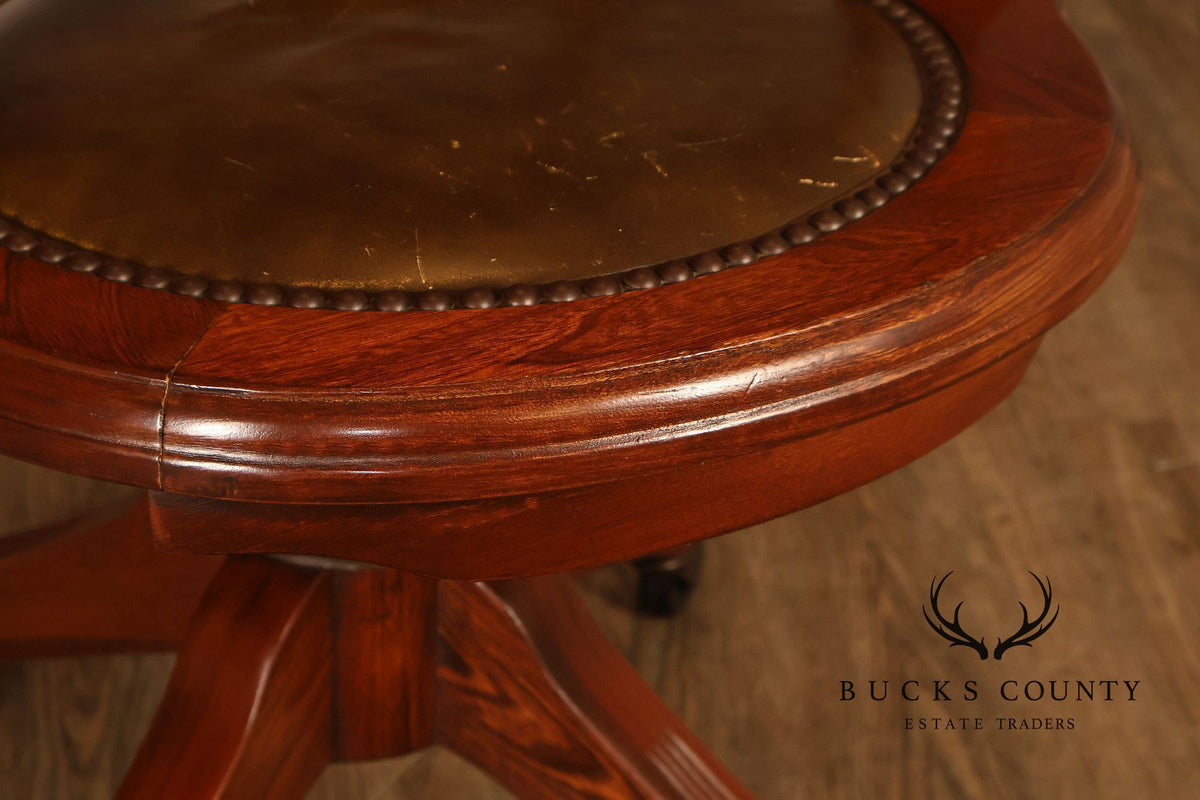 Vintage Leather and Cane Swivel Office Armchair