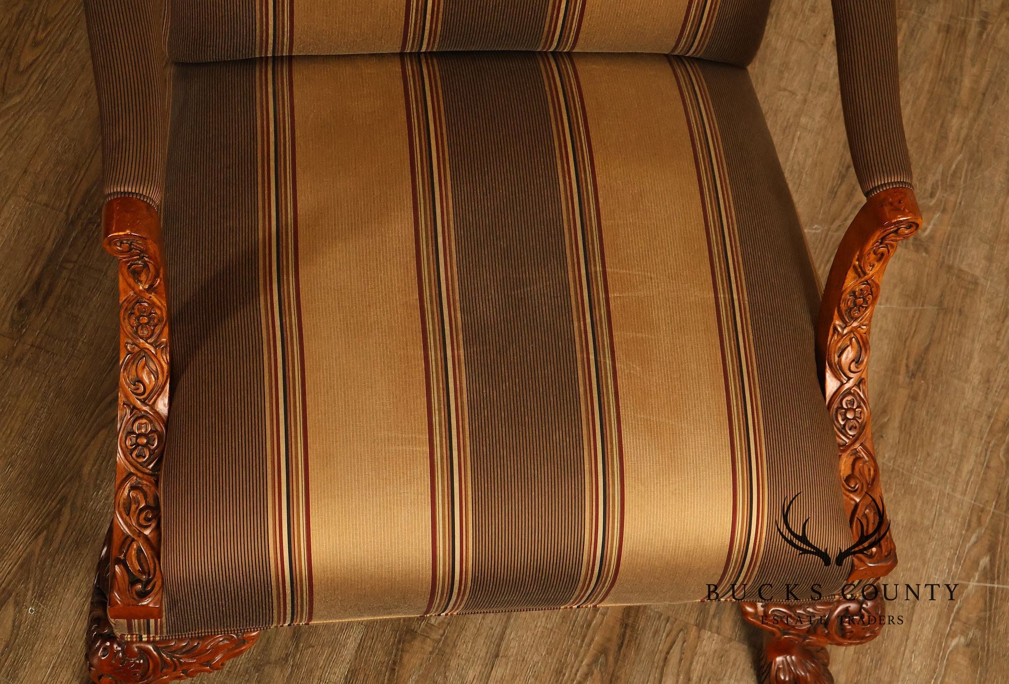 Century Chair Co. Traditional Chippendale Style Carved Upholstered Armchair