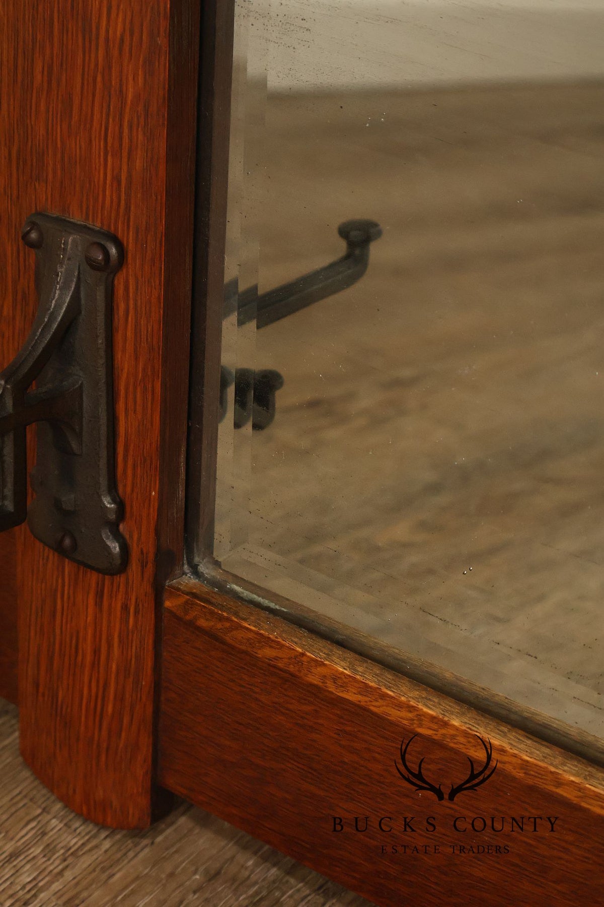 Antique Arts And Crafts Mission Oak Hall Mirror With Coat Hooks
