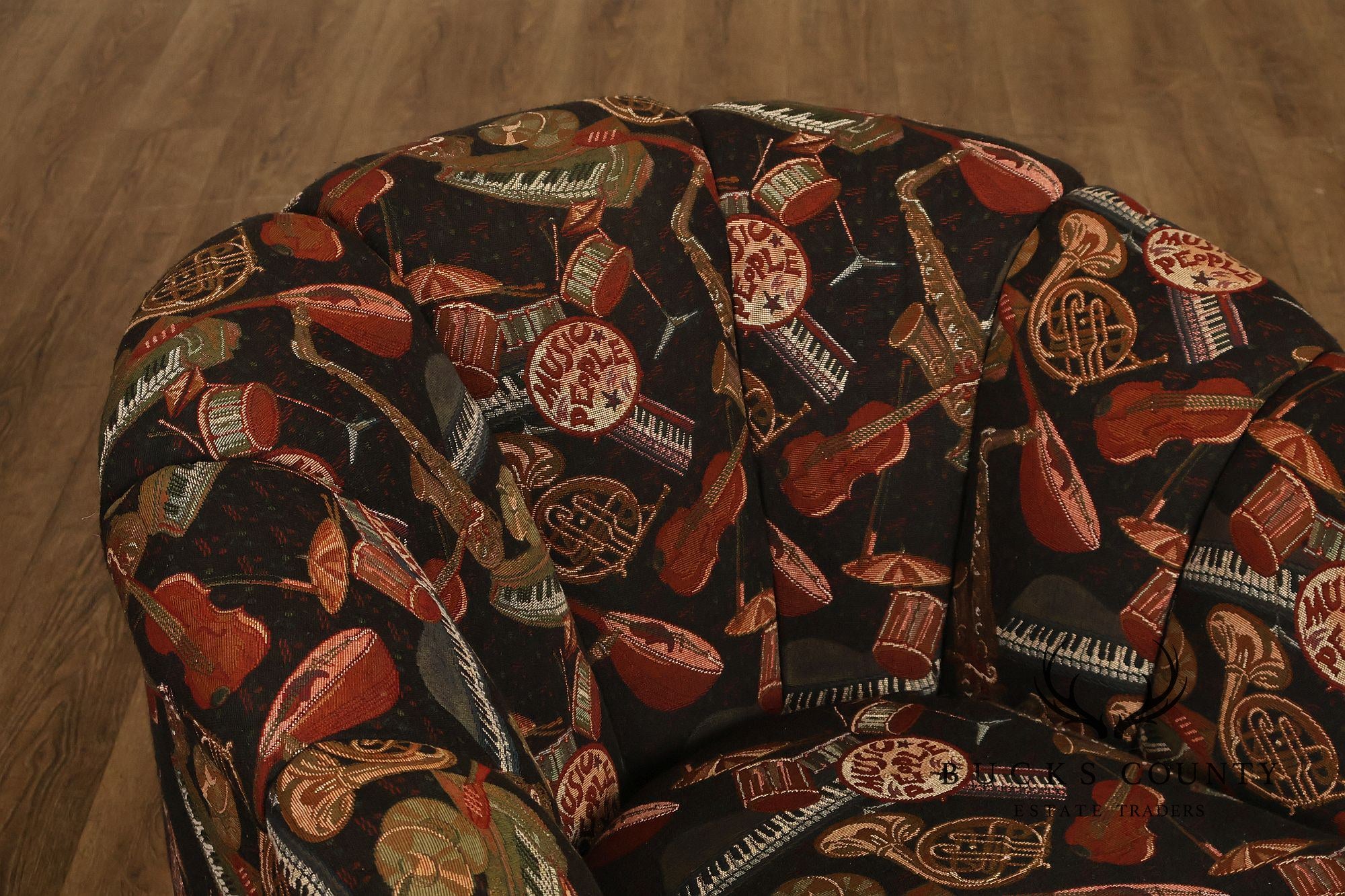 Custom Pair of Upholstered Swivel Club Chairs