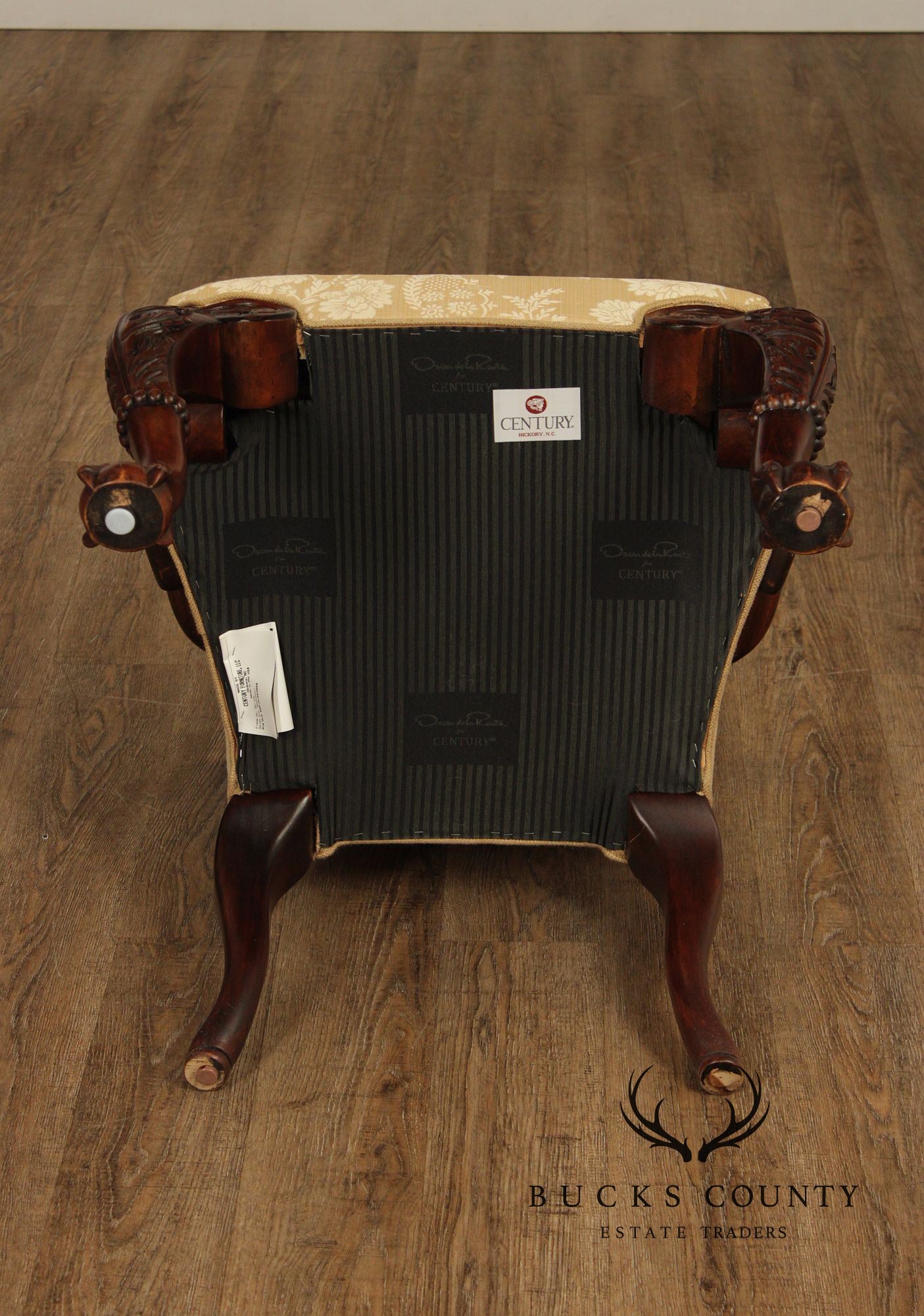 Century Furniture Pair Of Chippendale Style Carved Mahogany Upholstered Armchairs