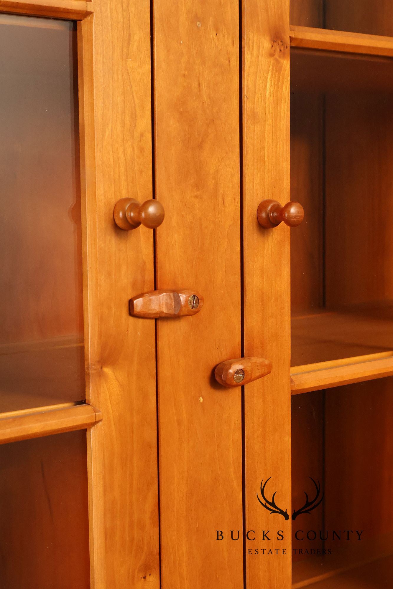 Shaker Shoppe Cherry Stepback Cupboard With Glass Door Hutch