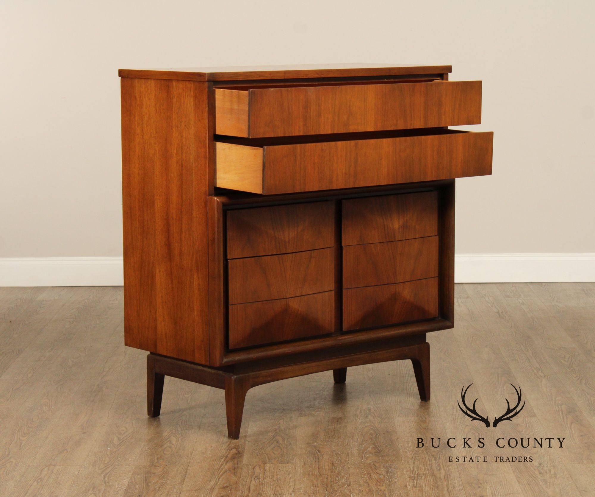 United Furniture Mid Century Modern Walnut High Chest