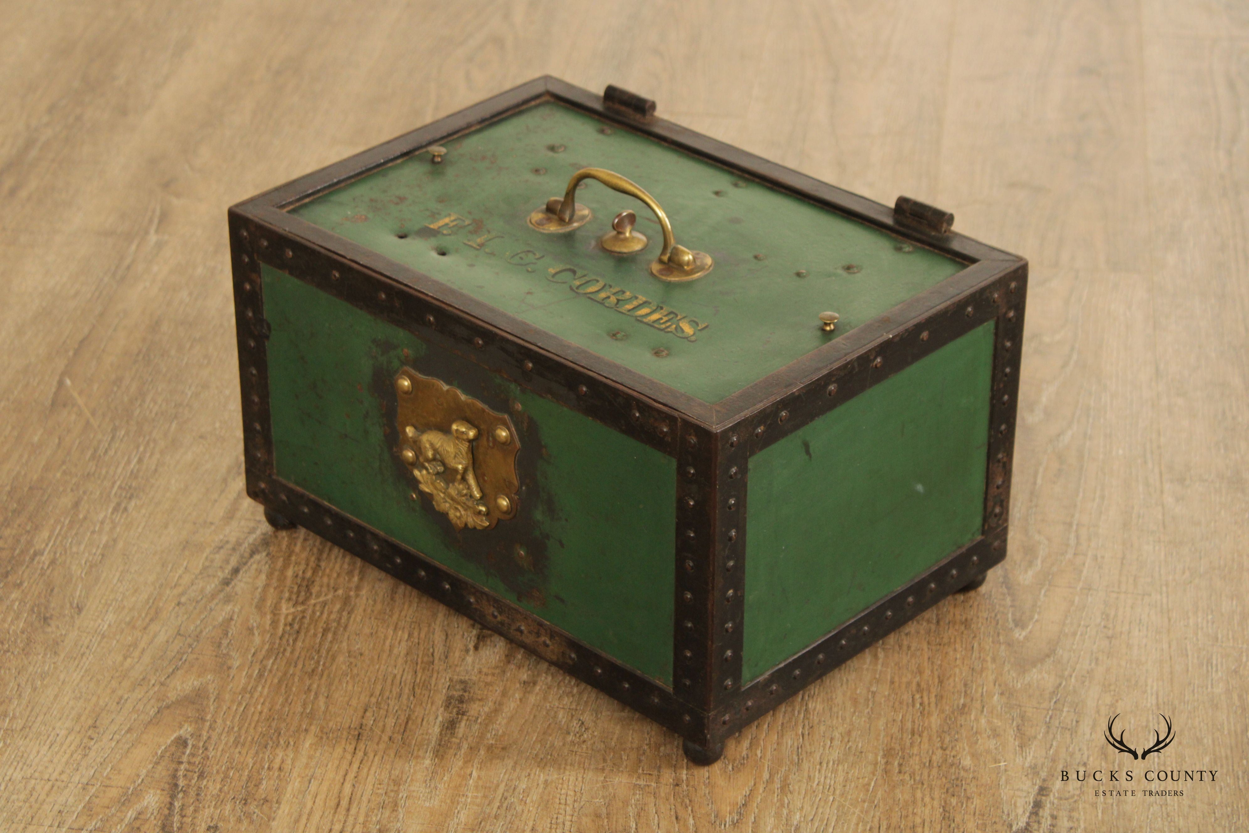 Antique F.I.G. Cordes Shopkeeper's Cast Iron Cash Chest or Strong Box