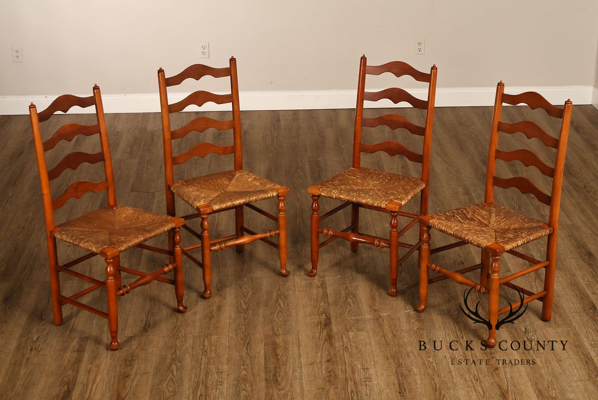 Stickley Set Of Four Cherry Ladder Back Dining Chairs With Rush Seats