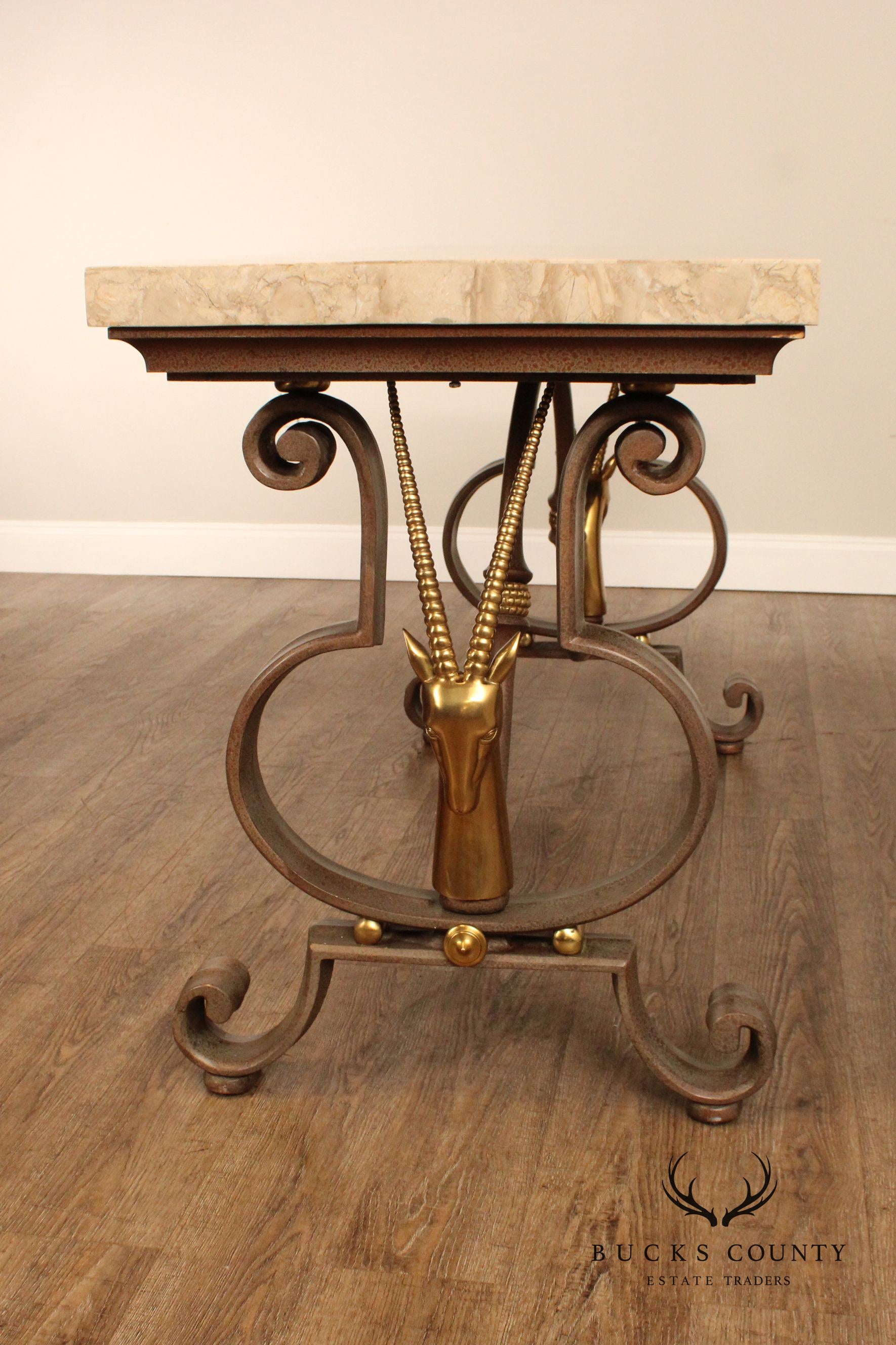Tessellated Top Brass Gazelle Console Table