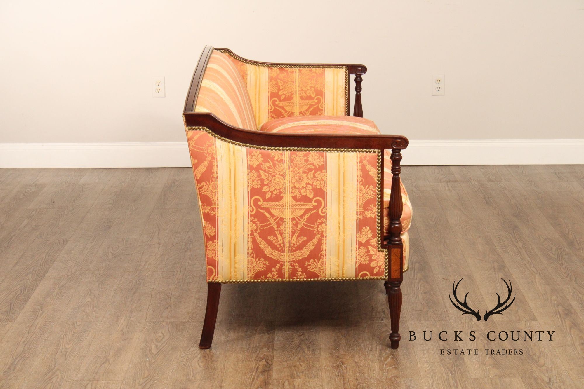 Sheraton Style Carved Mahogany and Down Sofa