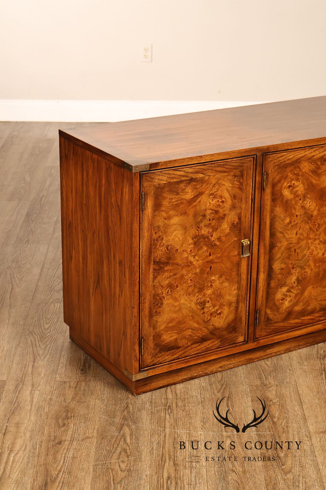 Hickory Manufacturing Vintage Campaign Style Burlwood Buffet Sideboard
