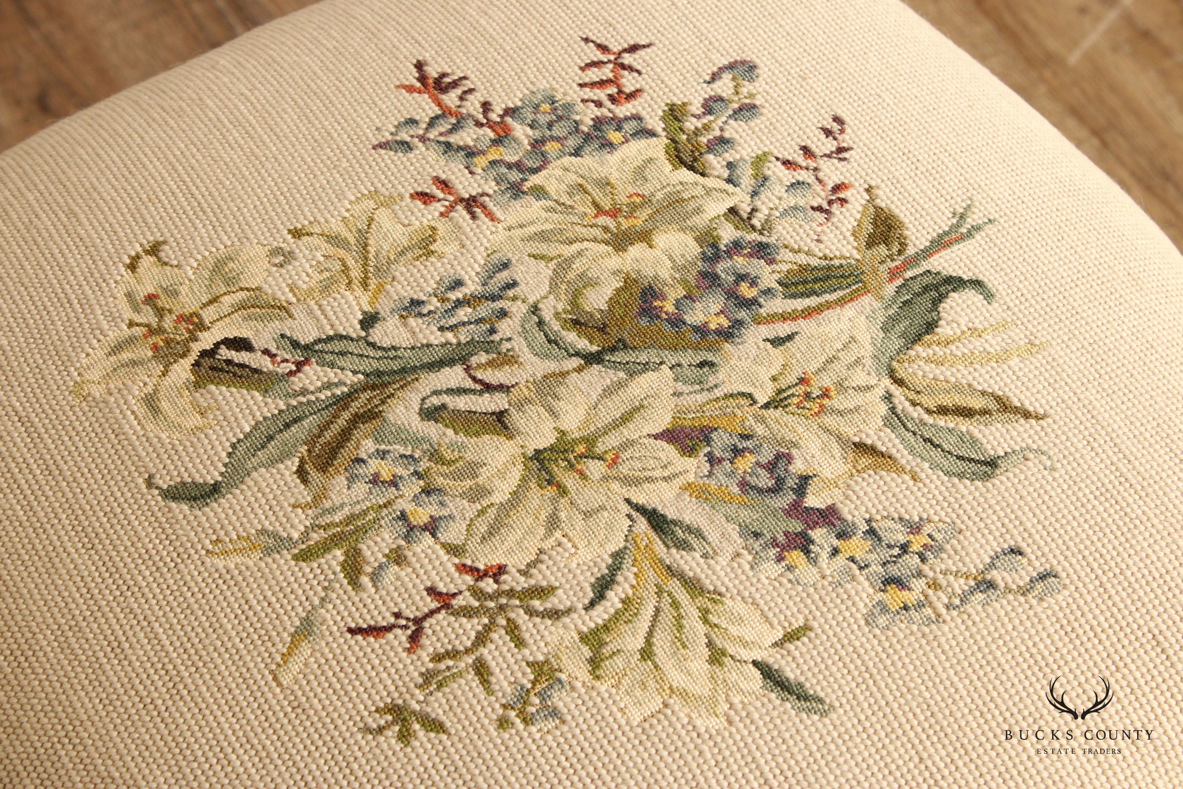 French Louis XV Style Needlepoint Foot Stool Ottoman