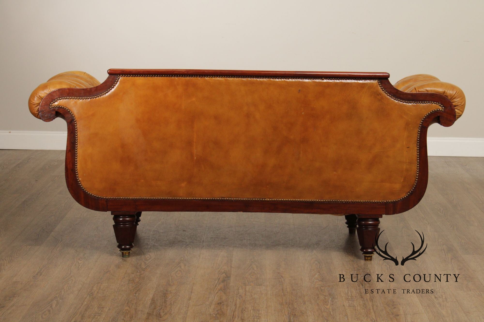 Antique English Regency Mahogany and Tufted Leather Sofa