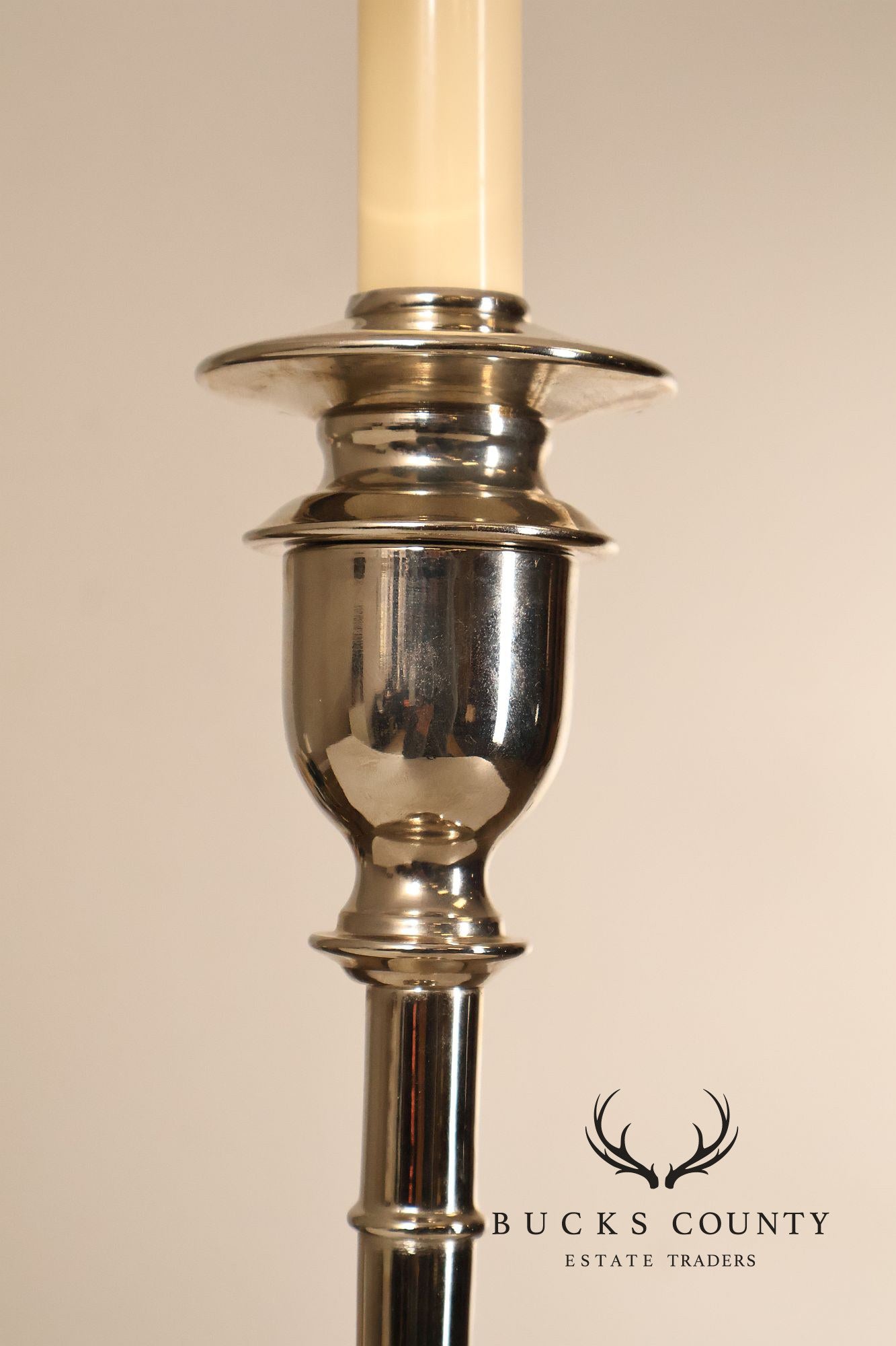 Ralph Lauren Pair of Chrome Candlestick Table Lamps