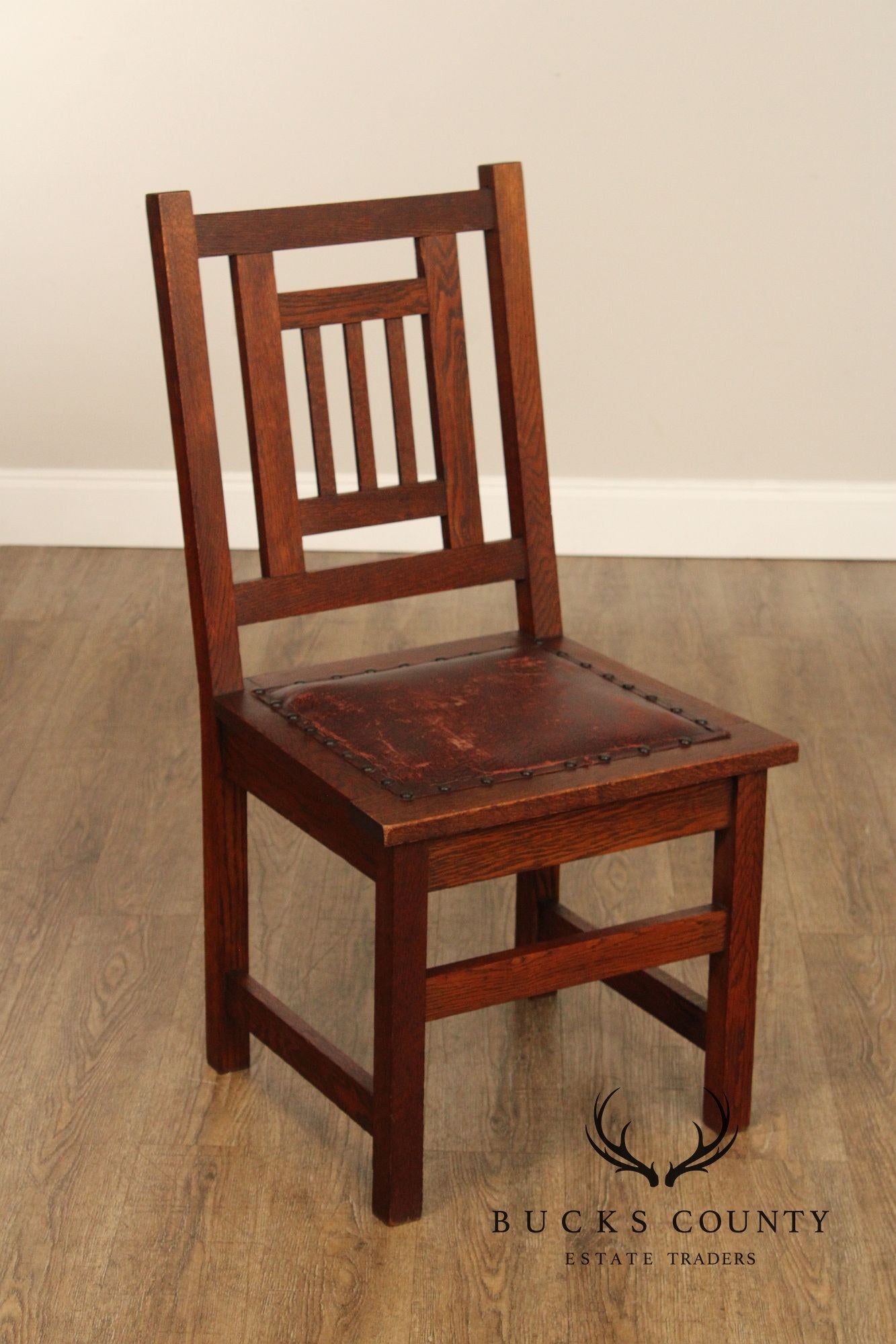 Antique American Arts & Crafts Mission Set Of 3 Oak Side Chairs