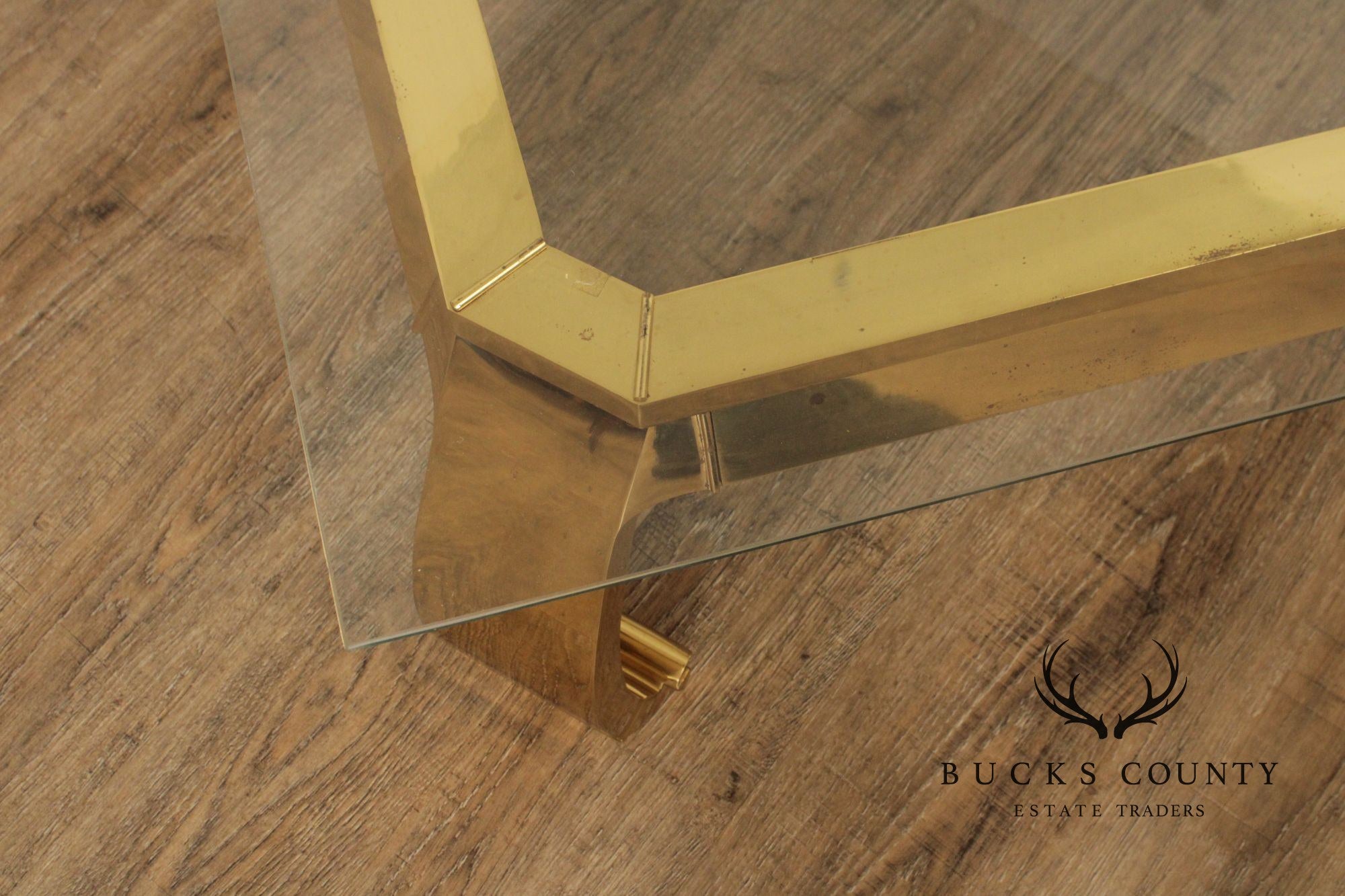 Mastercraft Attributed Hollywood Regency Asian Inspired Brass and Glass Coffee Table