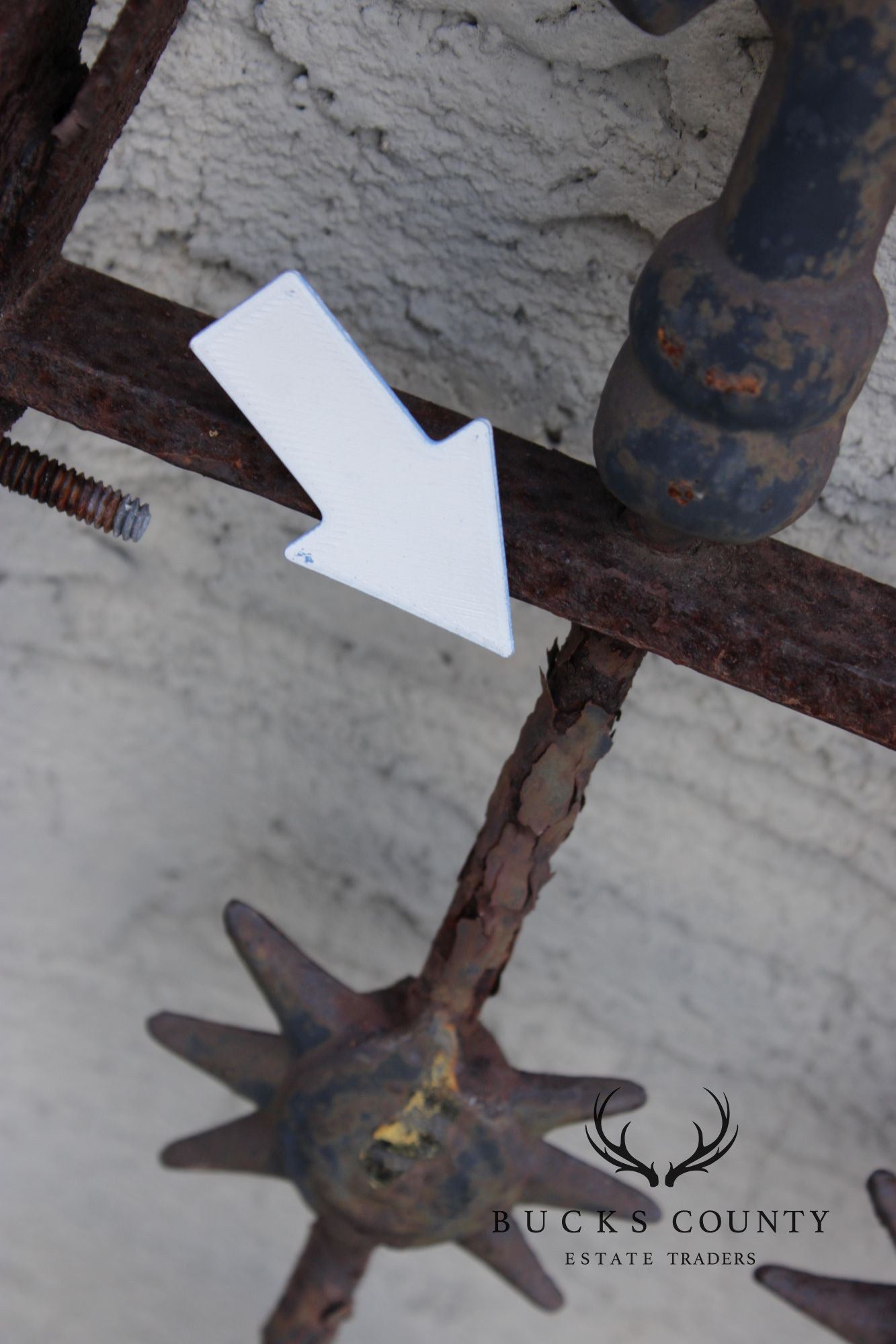 Antique Cast Iron Garden Fence Section With Spear Finials And Star Motif