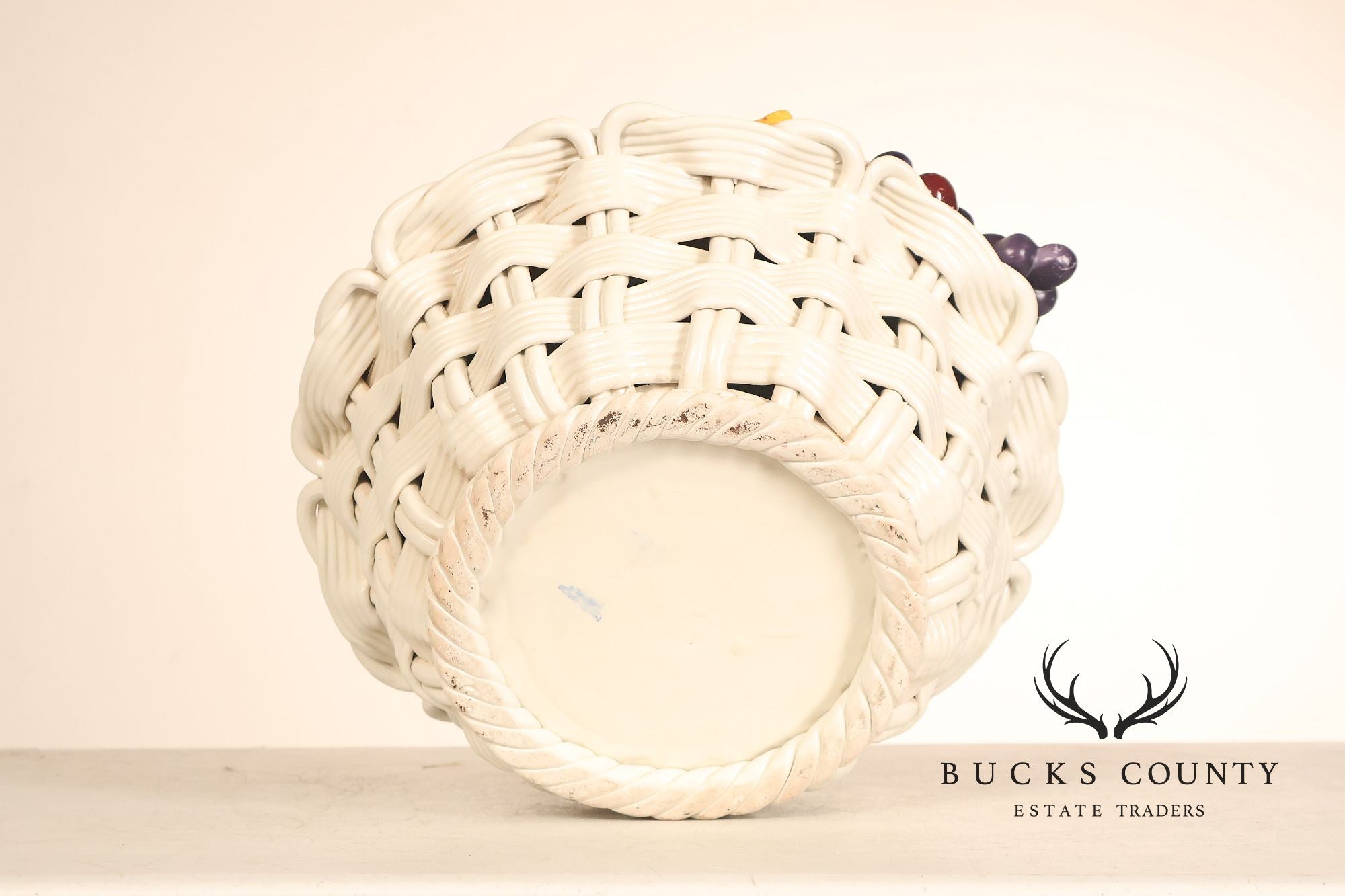 Italian Glazed Ceramic Fruit Basket Centerpiece
