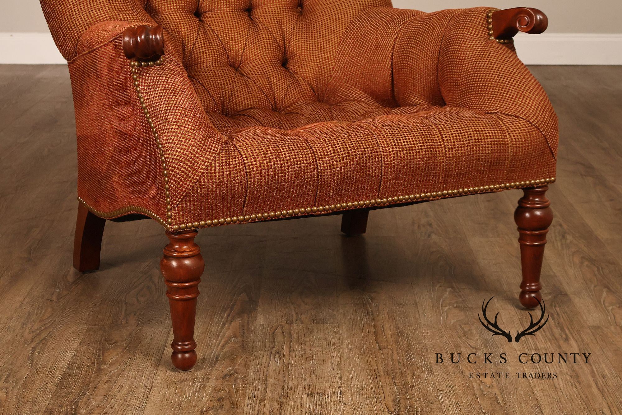 Stickley Leopold Wingback Upholstered Tufted Chair And Ottoman