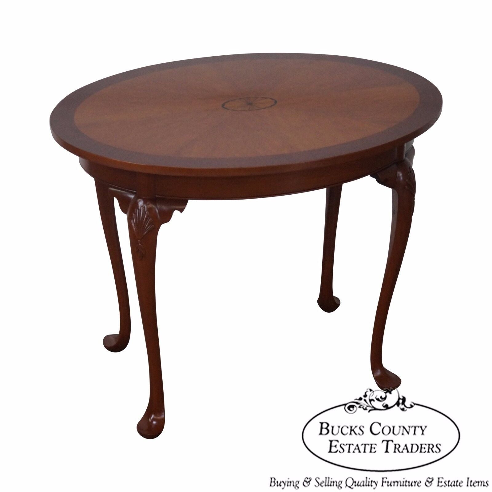 Hand Crafted Mahogany Inlaid Oval Side Table by Alvin Rothenberger