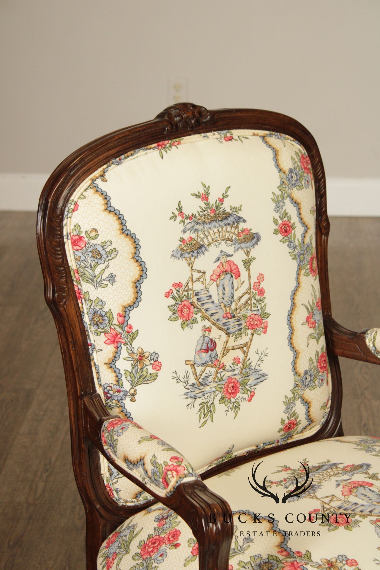 French Louis XV Style Mahogany Fauteuil Armchair