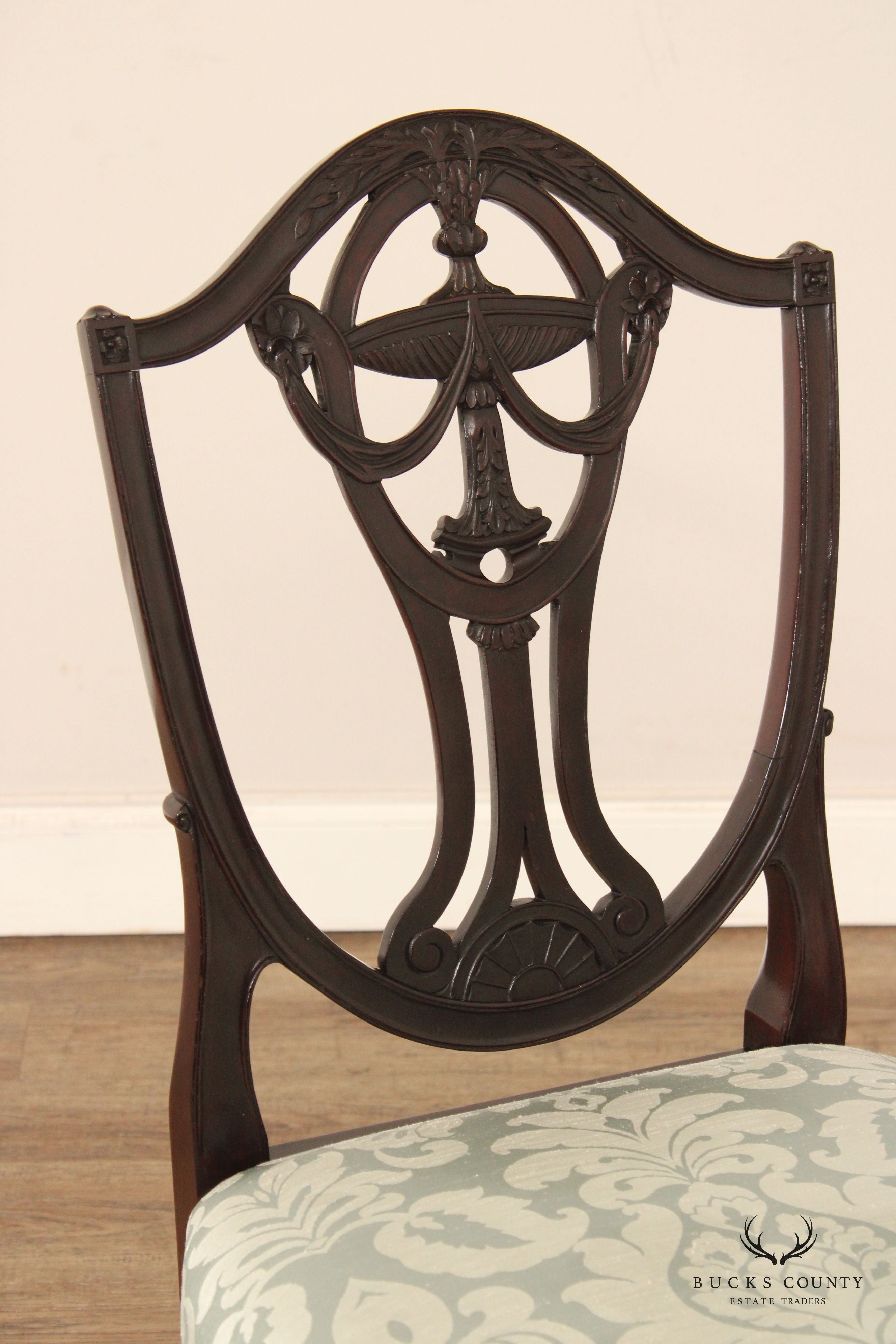 Hepplewhite Style Pair of Mahogany Shield-Back Side Chairs