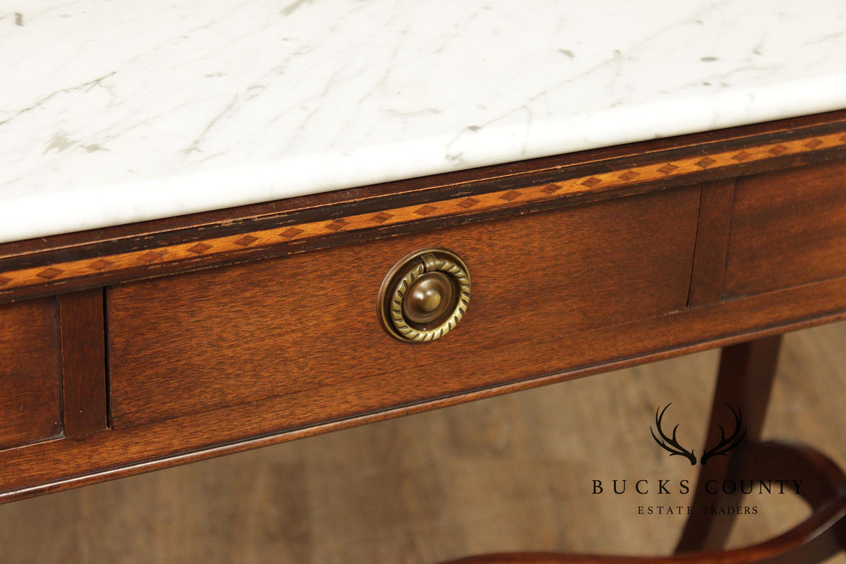 Vintage Hepplewhite Style Mahogany Marble Top Console Server Table