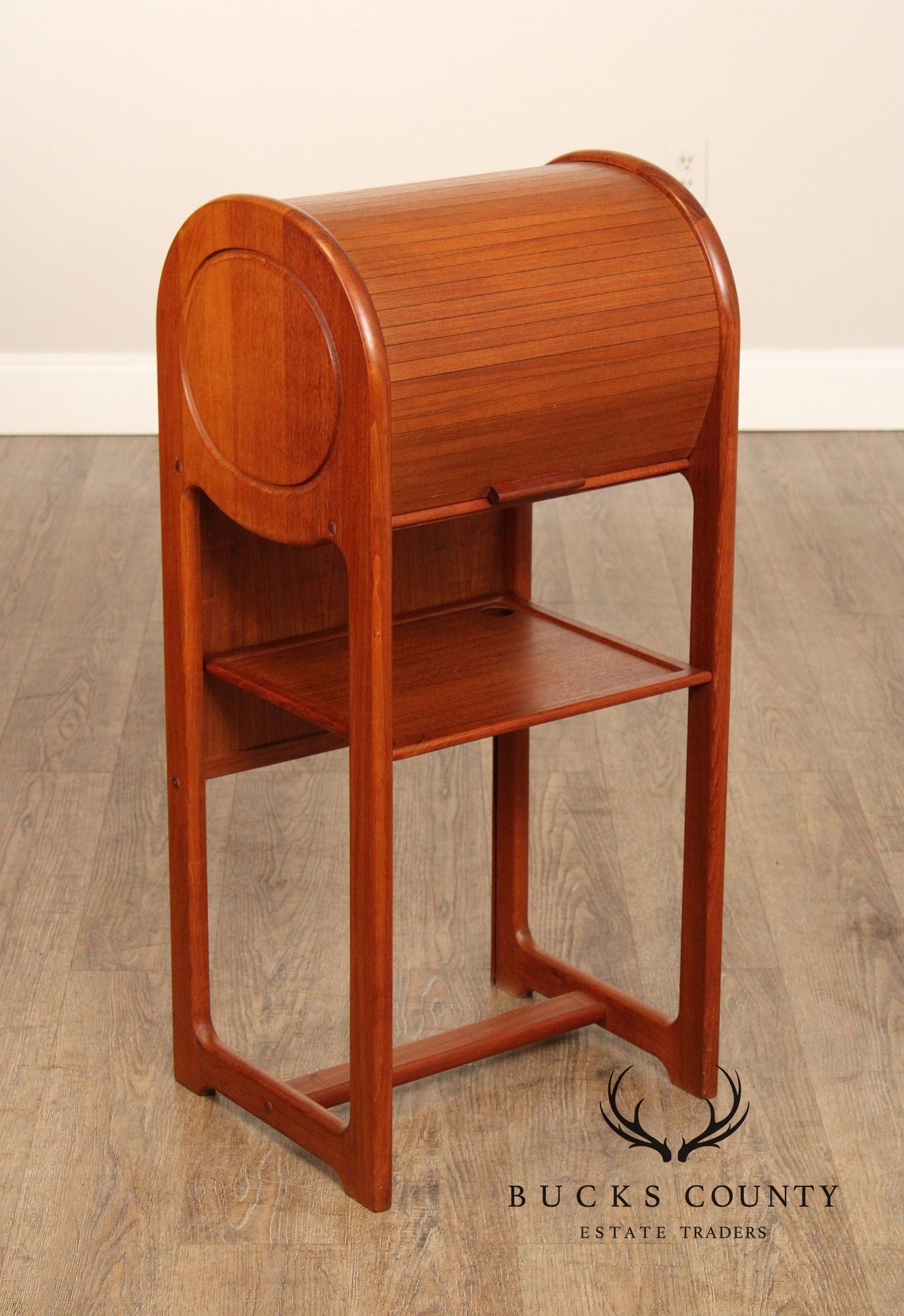 Danish Modern Teak Roll Top Telephone Stand