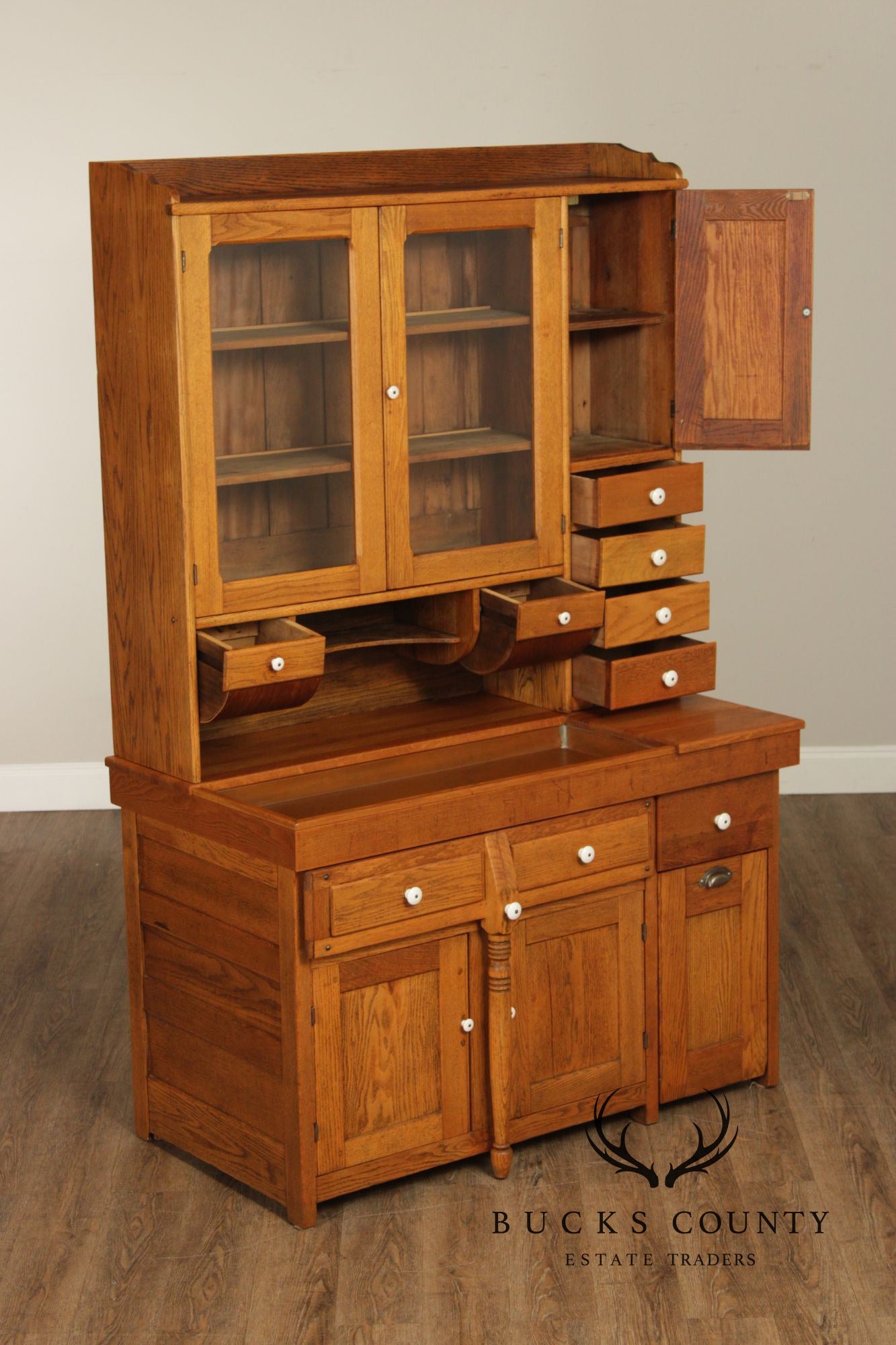 Antique American Hutch With Copper Dry Sink And Pull-Out Cutting Board