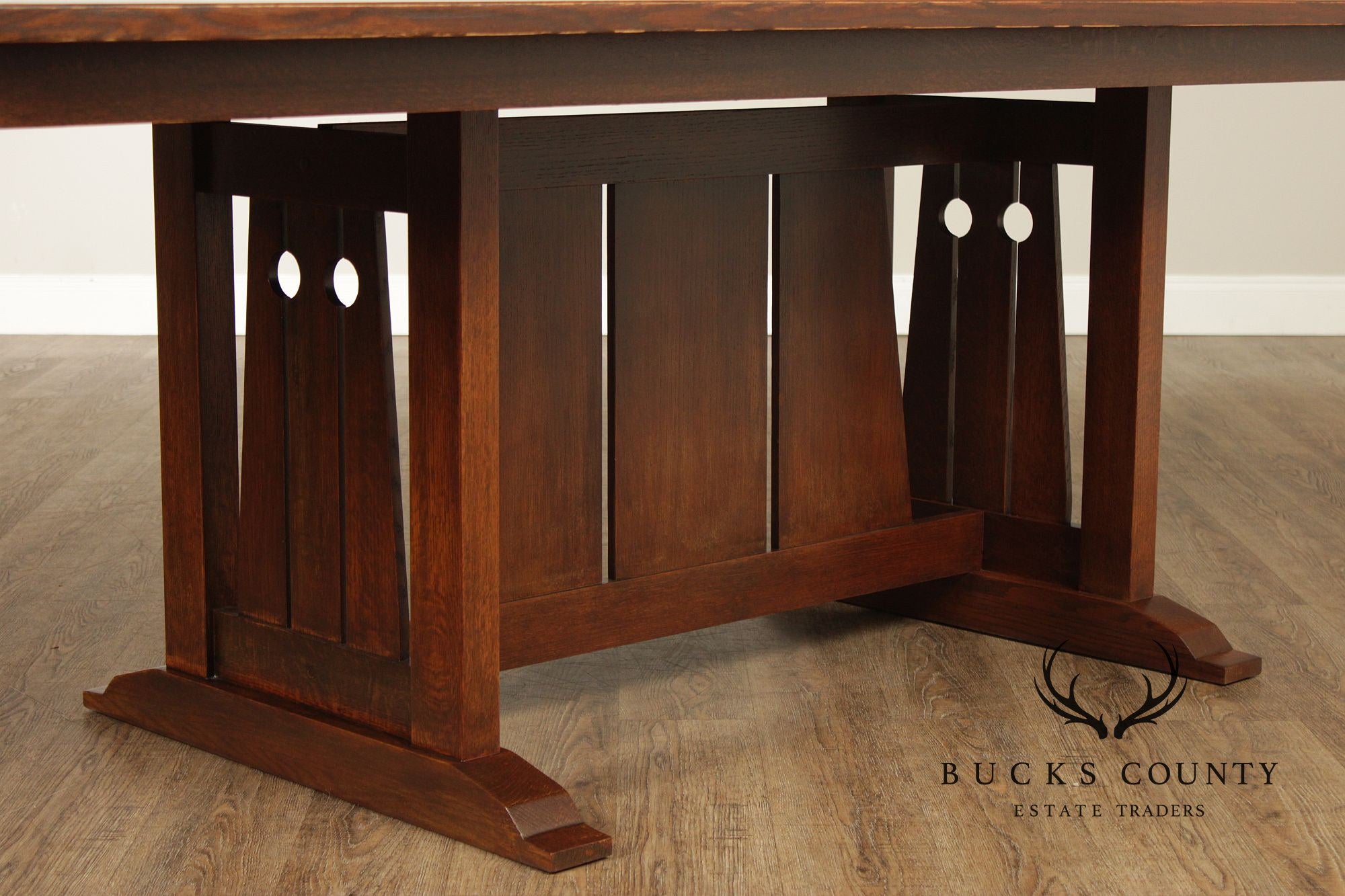 Custom Quality Mission Style Oak Trestle Dining Table