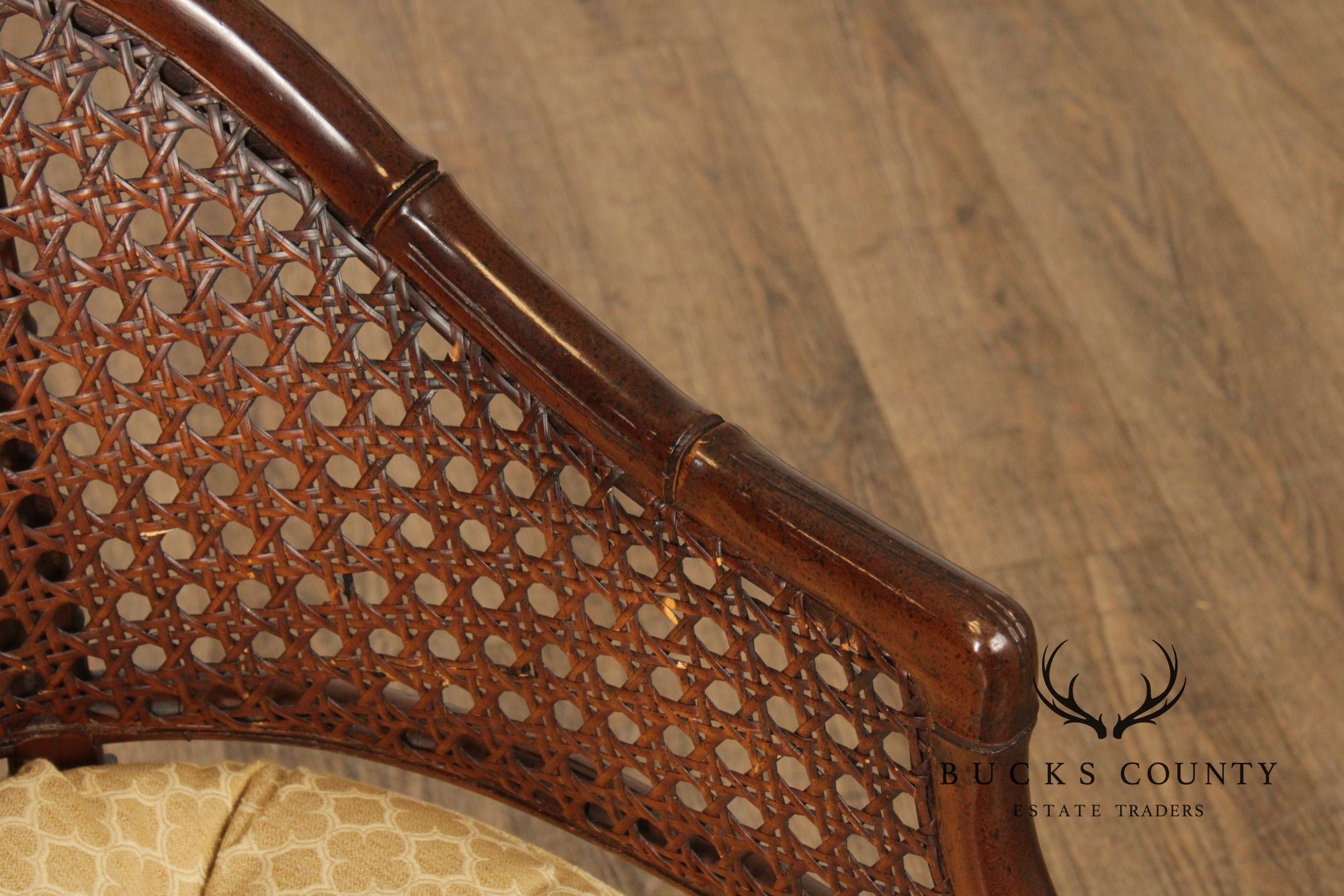 Hollywood Regency Caned Faux Bamboo Armchair