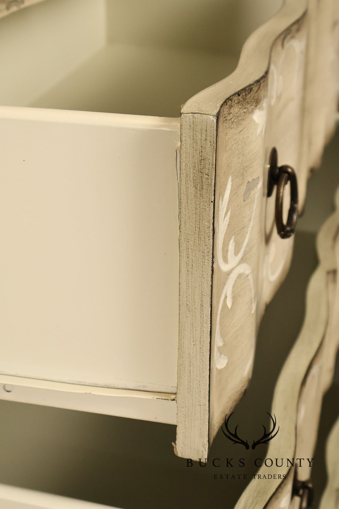 Painted Rustic European Style Three Drawer Chest With Distressed Finish