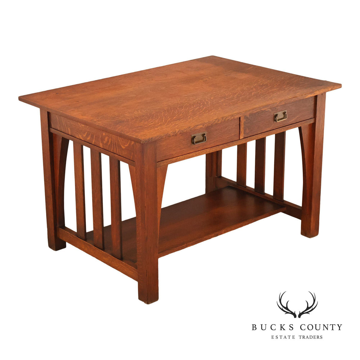 Antique Limbert Arts And Crafts Mission Oak Two-Drawer Library Table