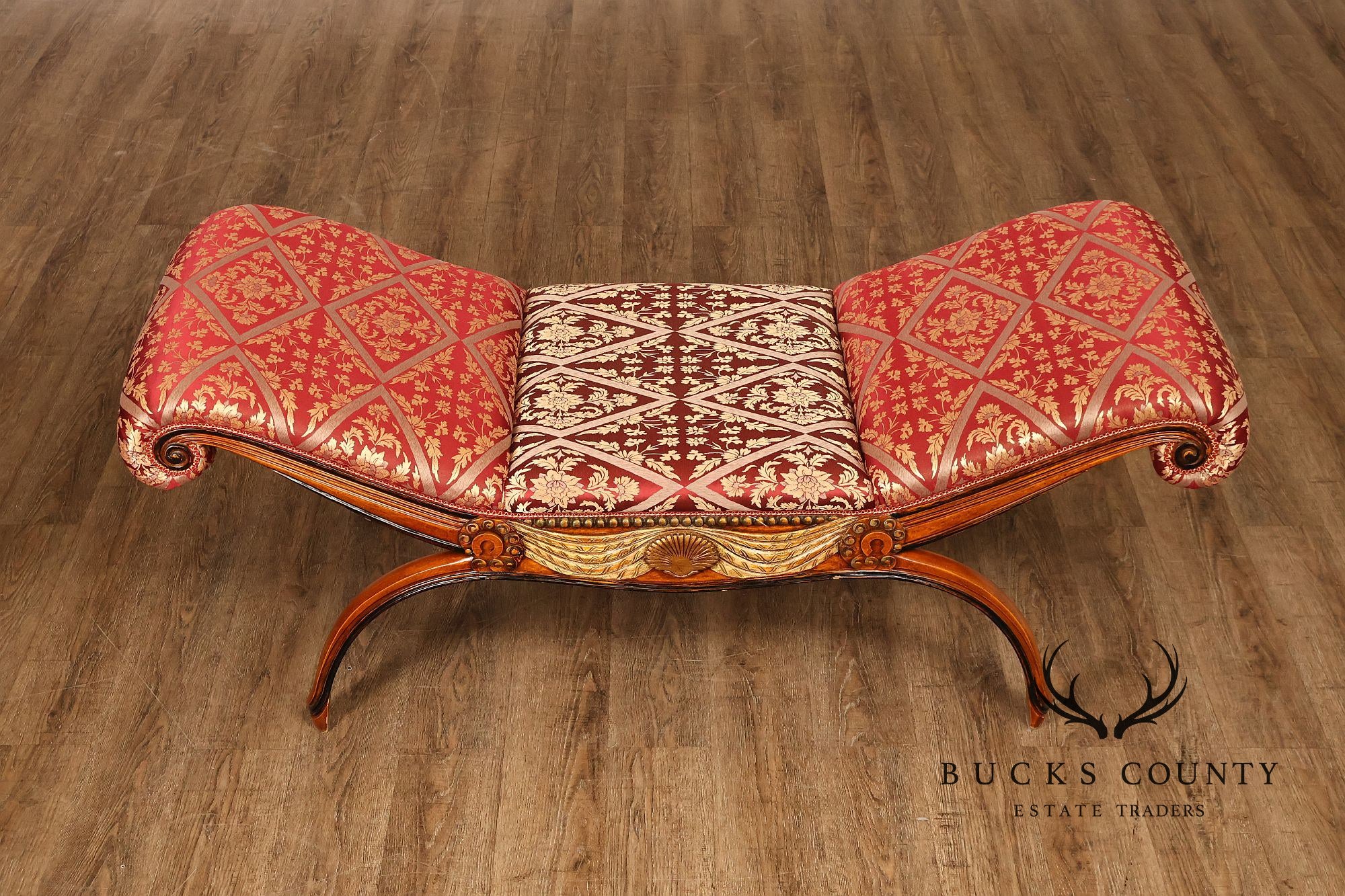 Neoclassical Style Carved Upholstered Recamier Bench