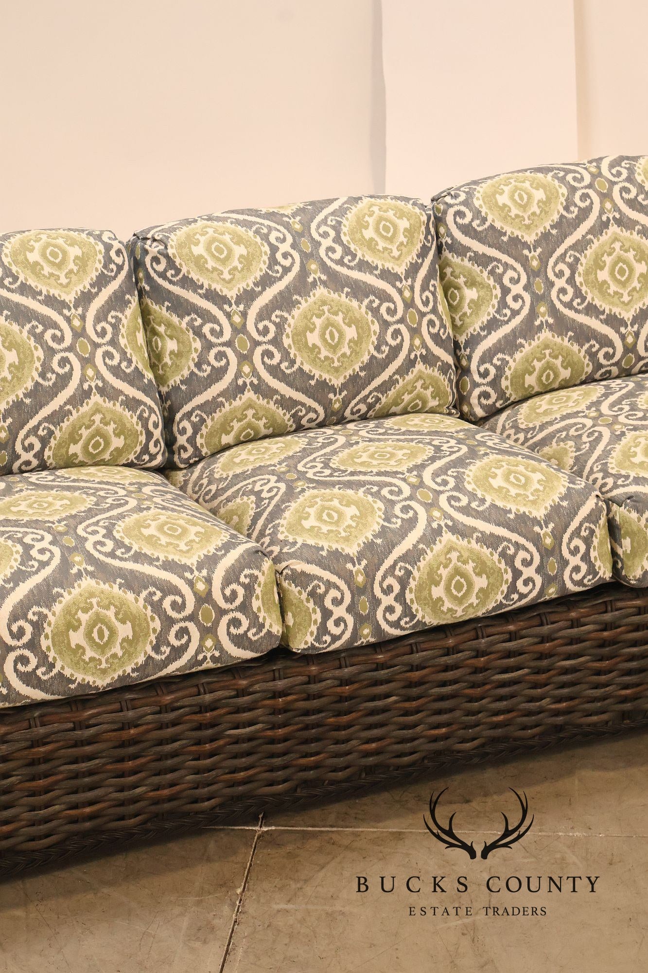 Lane Venture Woven Wicker Outdoor Sofa With Patterned Cushions