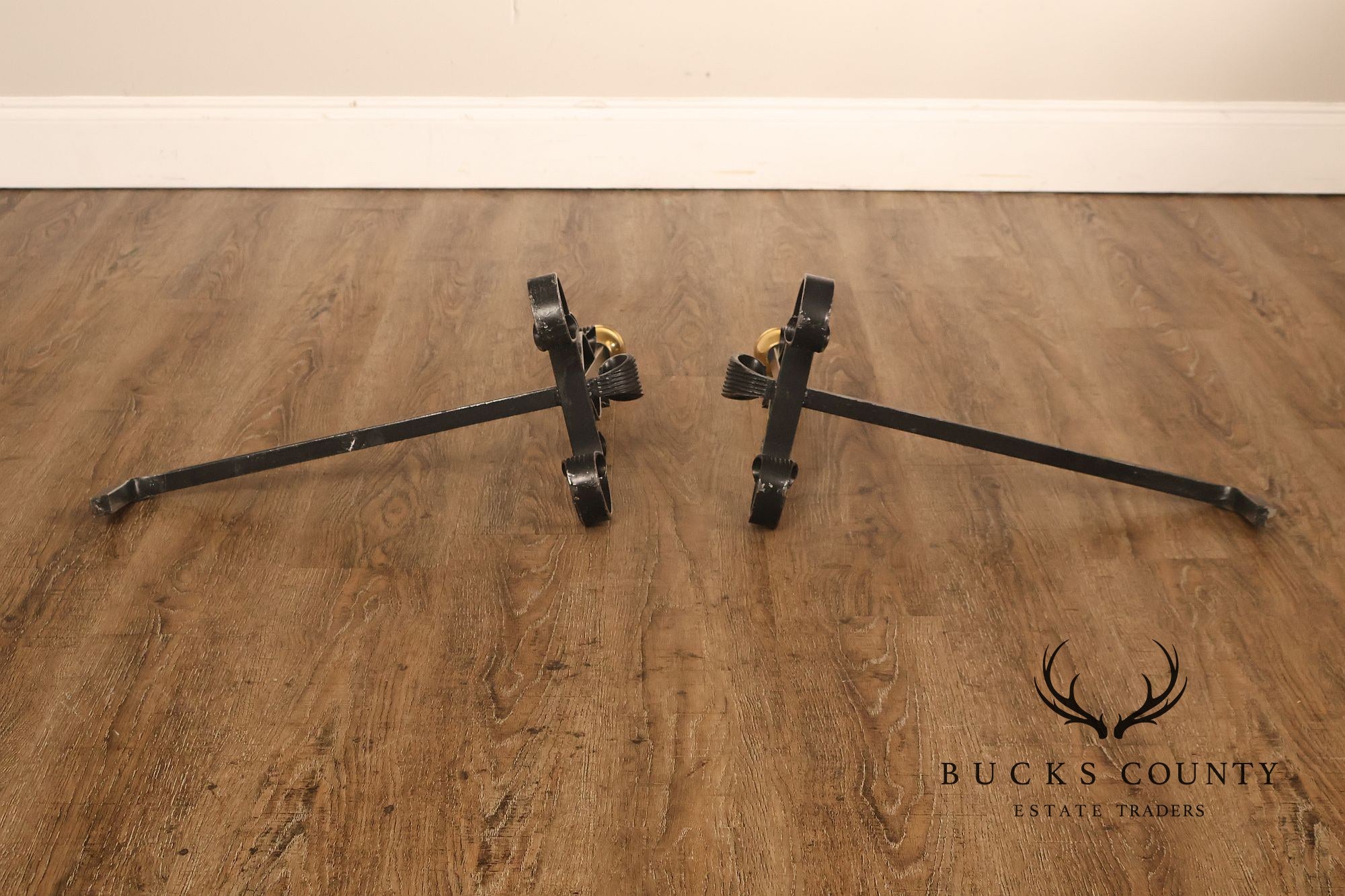 Pair of Italian Wrought Iron And Brass Fireplace Andirons