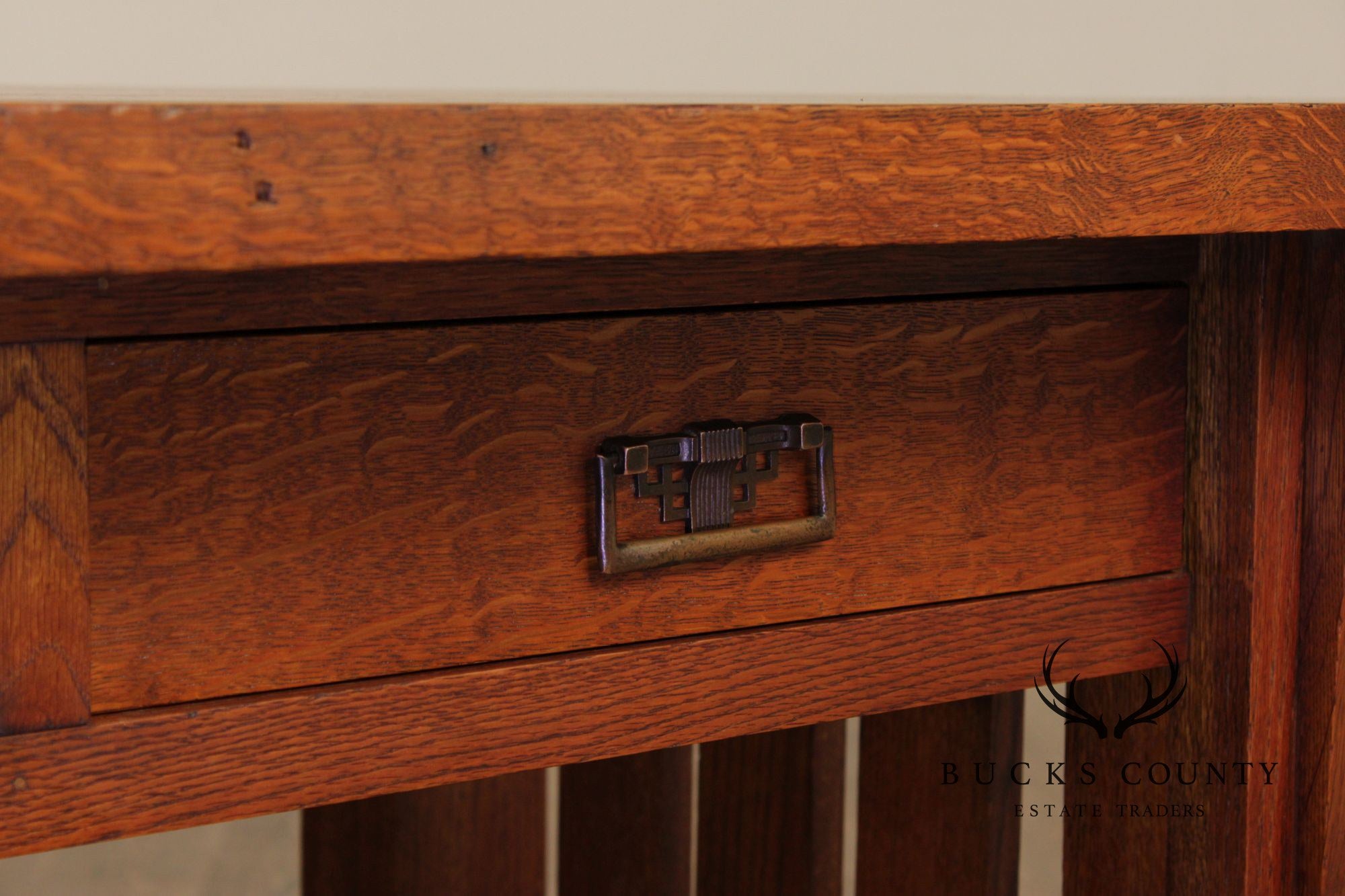 Antique Arts and Crafts Oak Library Table Writing Desk