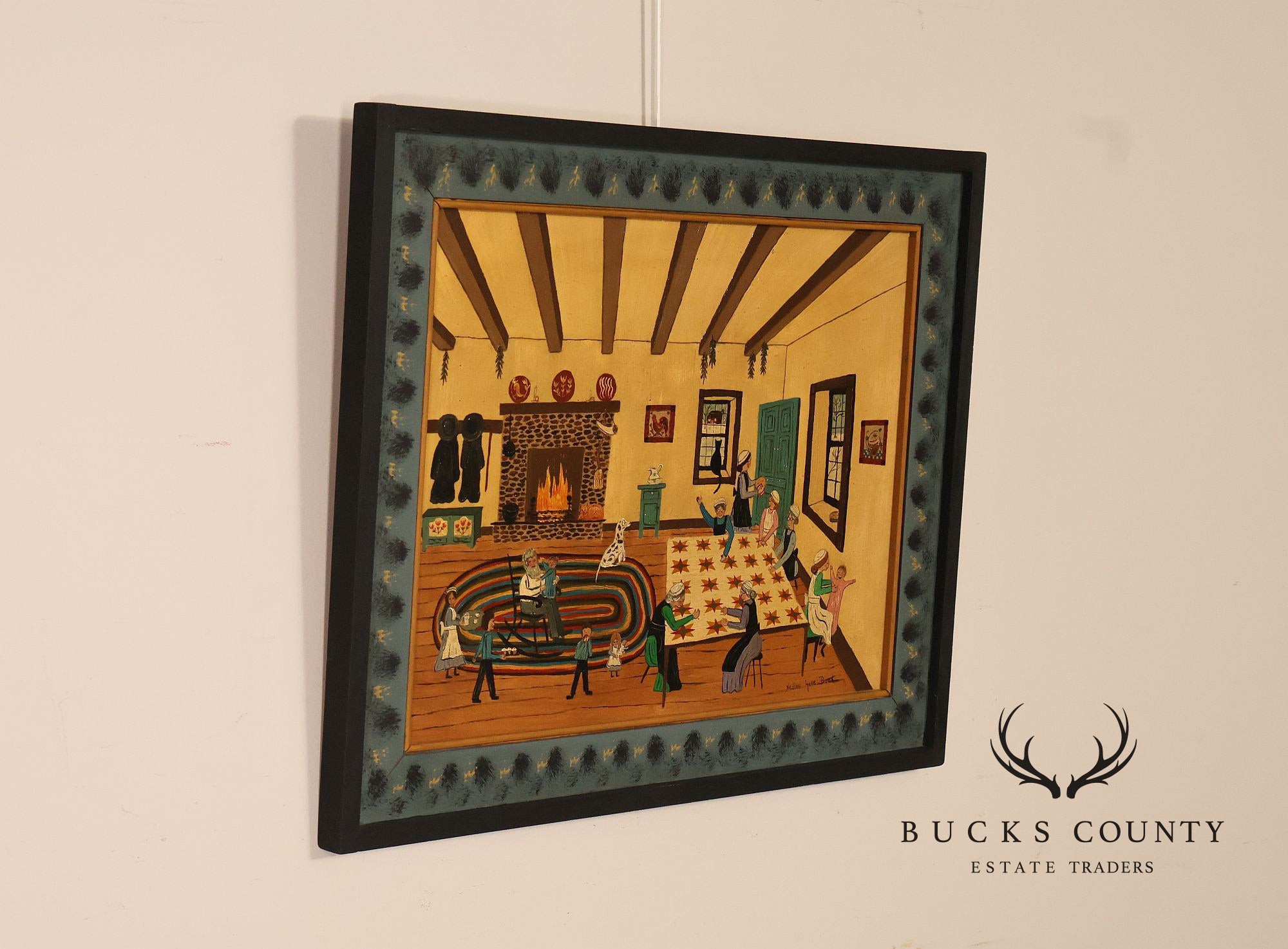 Nadine Hake Buck Folk Art Painting, Home Scene