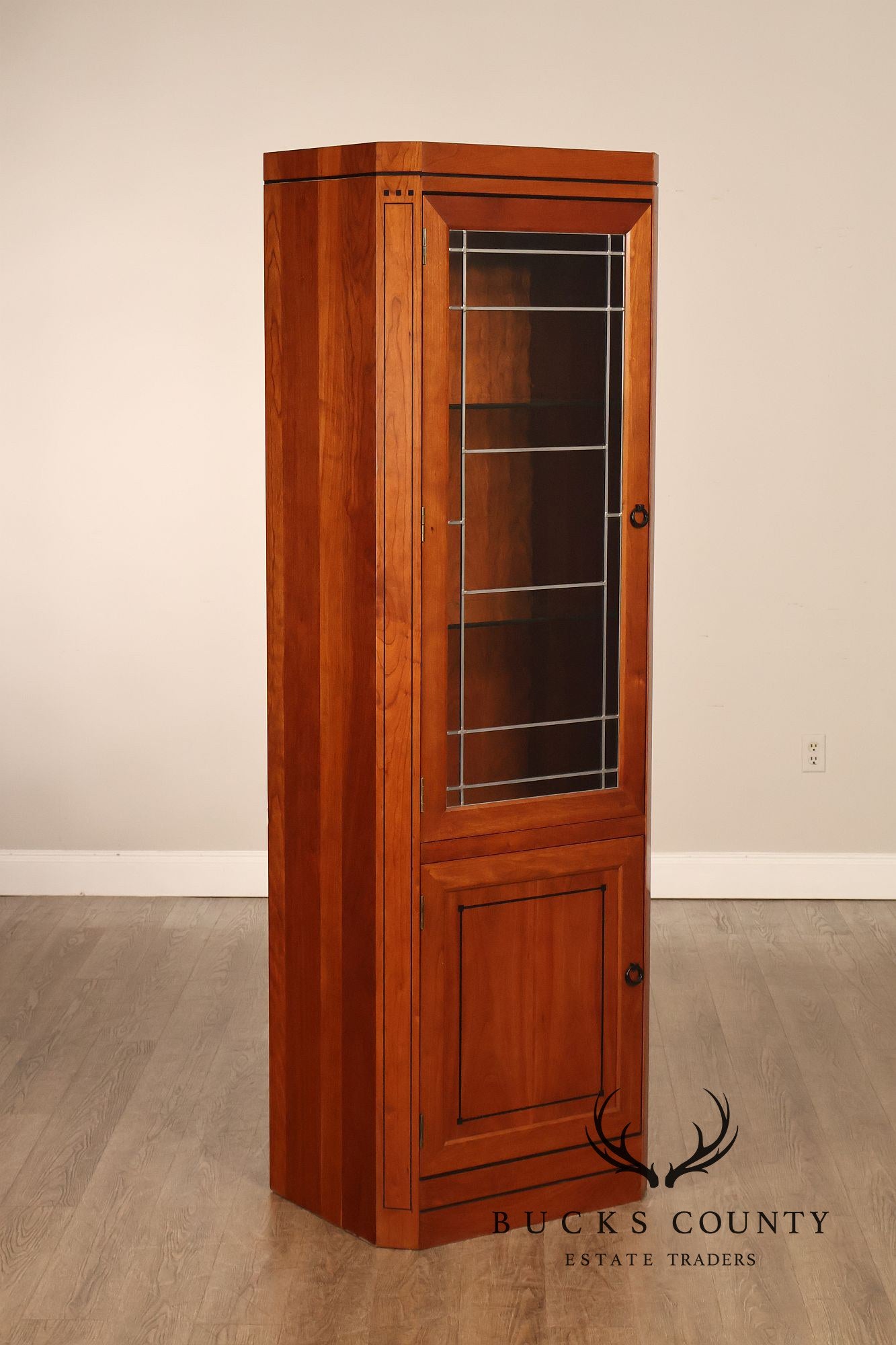 Stickley 21st Century Collection Pair Of Cherry Lighted Curio Display Cabinets