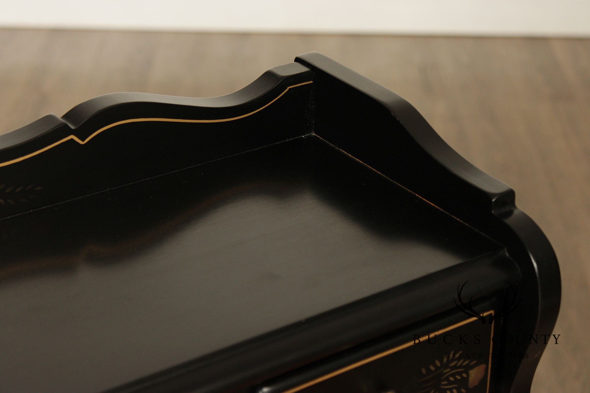 Ethan Allen Hitchcock Style Hand Painted Black Lacquer Writing Desk